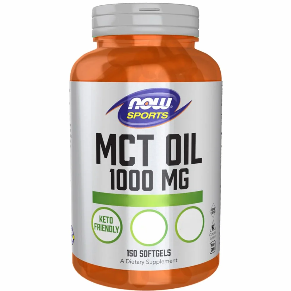 Now Foods MCT Oil, 1000mg, Triglycérides à chaîne moyenne d'huile de coco et de palmiste, Haute dose, 150 capsules molles, Testé en laboratoire, Sans soja, Sans gluten, Sans OGM