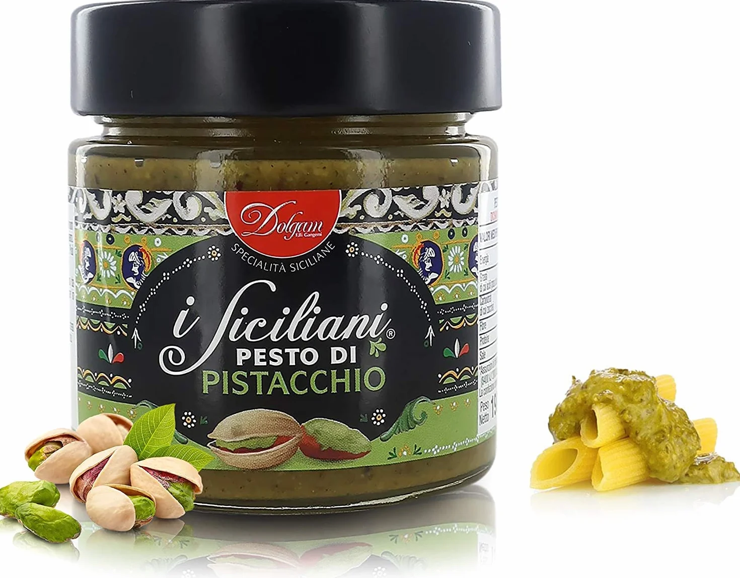 Dolgam Pesto di Pistacchio Lot de 3 sauces de cuisson à pesto à pistache Idéal pour assaisonner les premiers plats 190 g en verre de Sicile avec 65 % pistaches