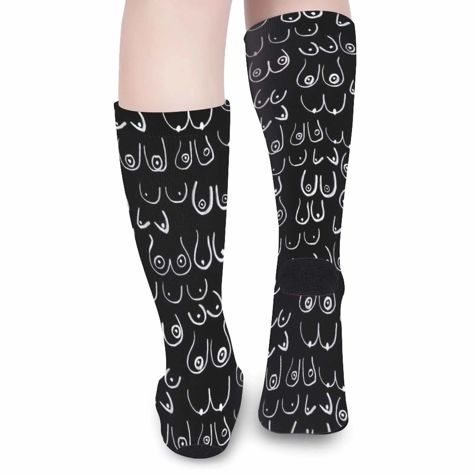 Chaussettes unisexes drôles motif seins noir et blanc mi-mollet sport longues homme femme taille unique