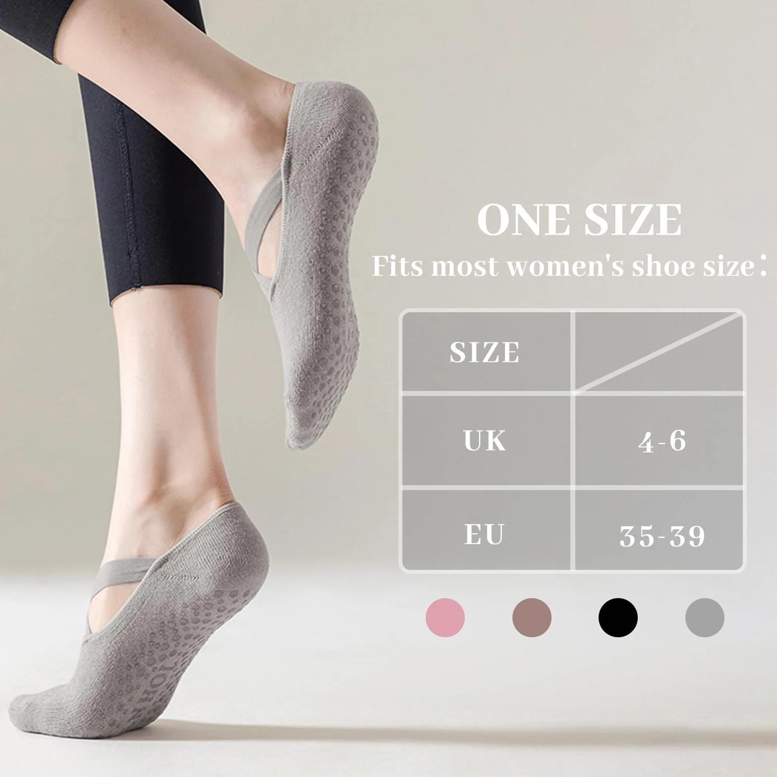 Chaussettes Antidérapantes Femme Pilates Coton Respirant avec Poignées Sangles pour Yoga Barre Ballet Danse Entraînement