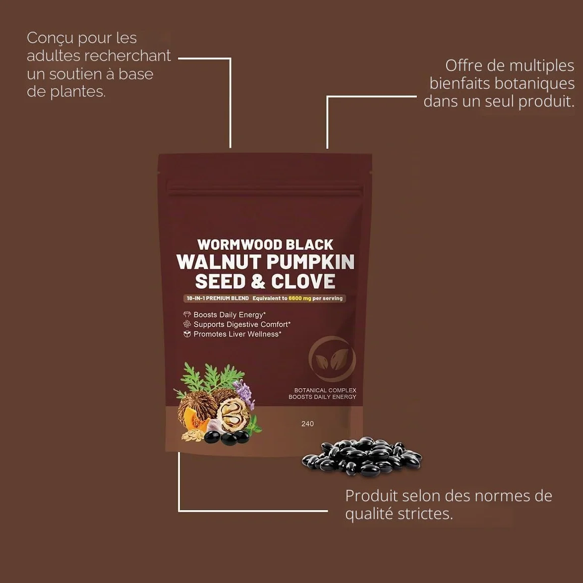 Absinthe Noyer Noir Clou de Girofle—Soutien à la vitalité│Convient aux hommes et aux femmes│240 unités,1pcs