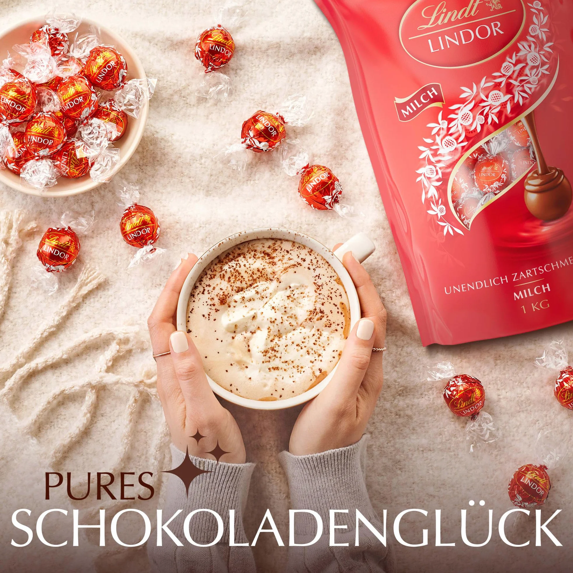 Lindt - Sachet Grand format LINDOR - Chocolat au Lait - Cœur Fondant, 1kg