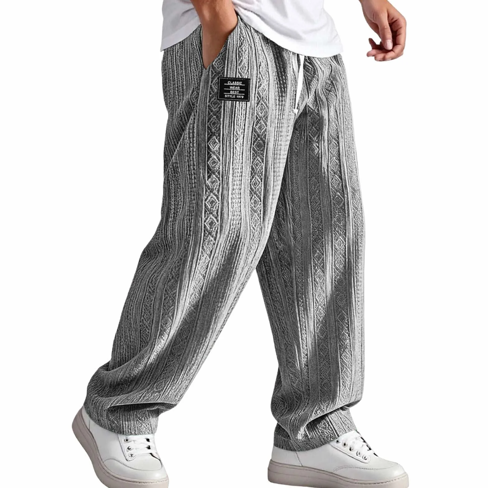 Pantalon Homme Velours Côtelé Sweatpants Baggy Taille Élastique Cordon Poches Streetwear Grande Taille
