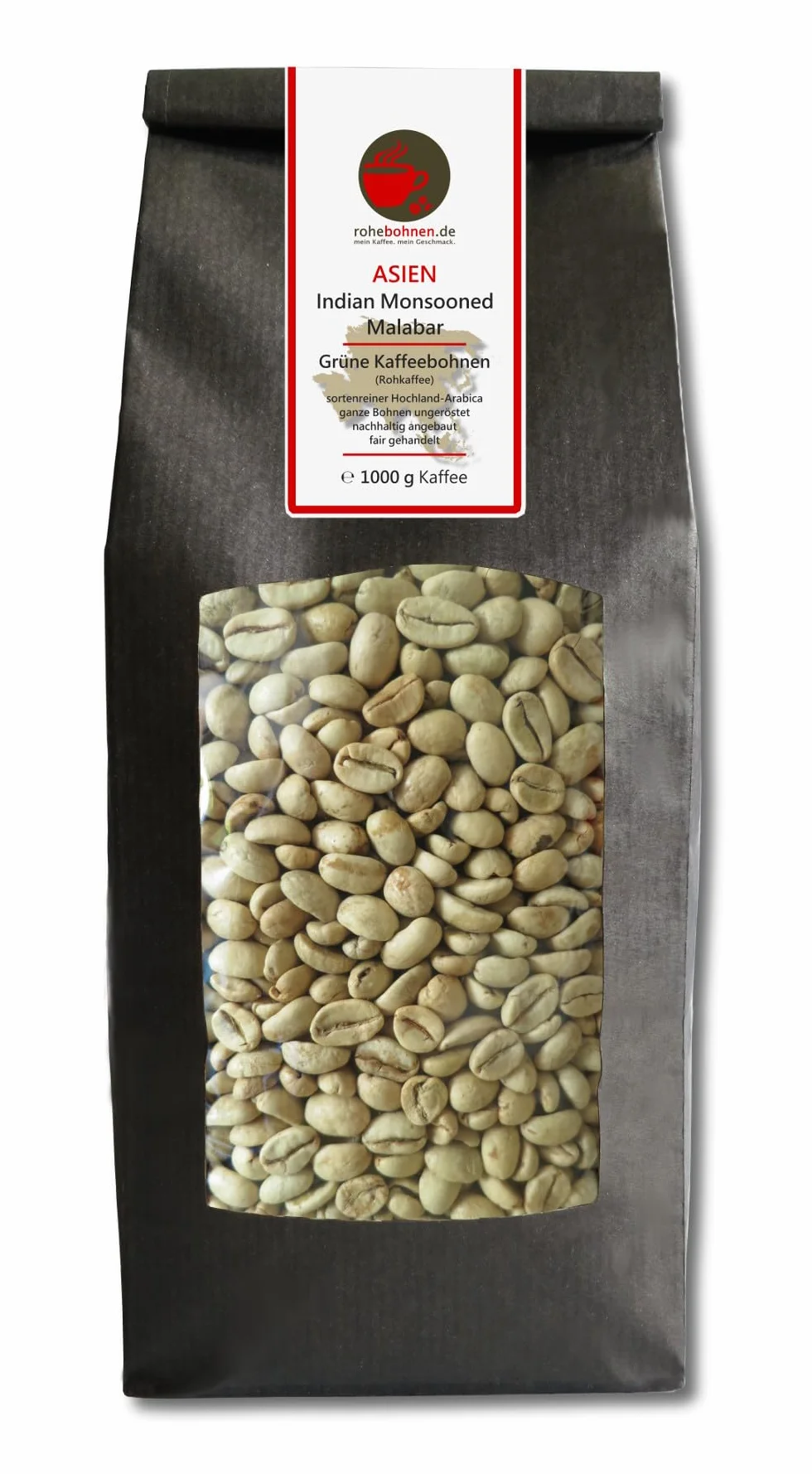 Café vert Indian Monsooned Malabar (grains de café vert brut 1000g) - Certifié GMP