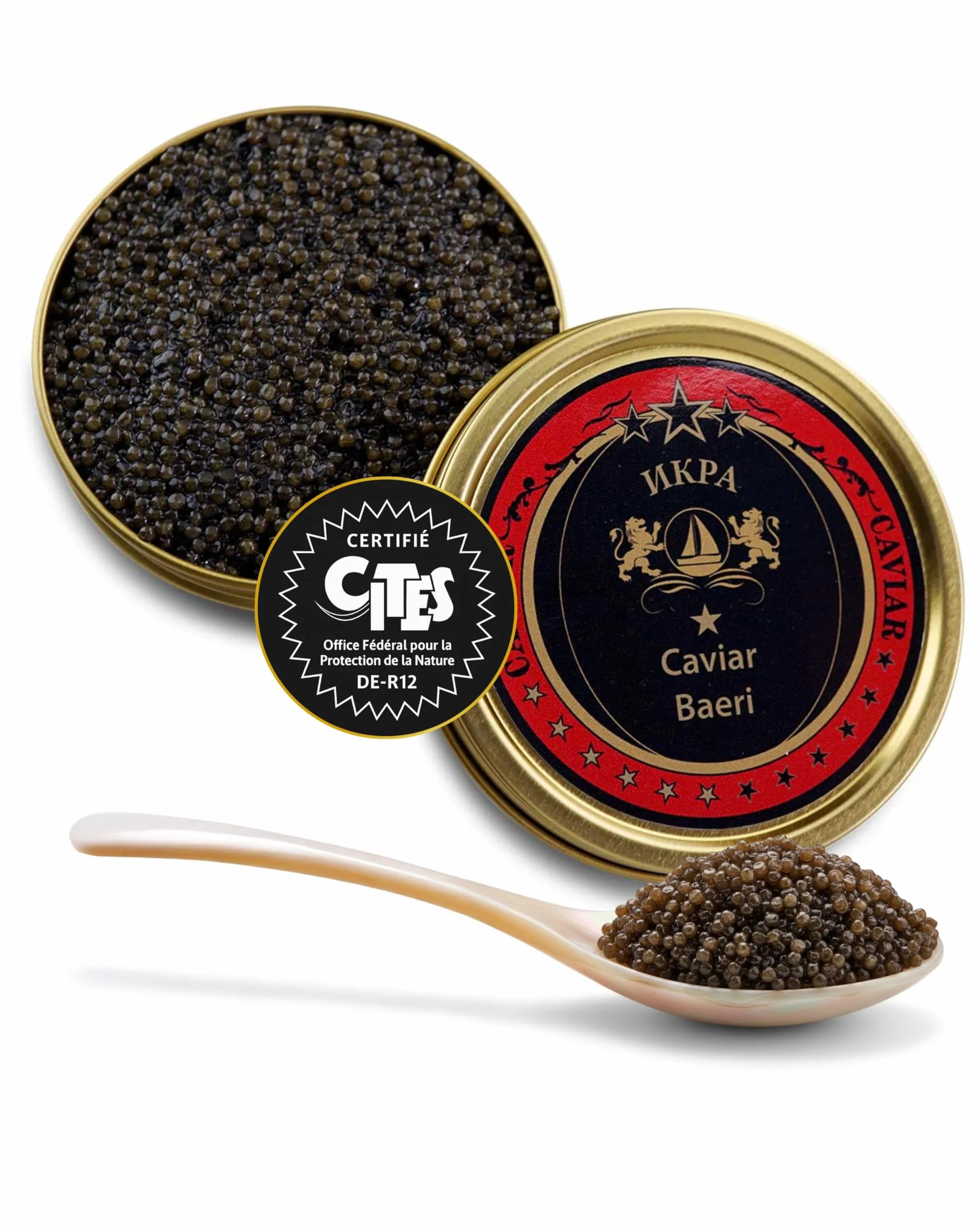 SEPEHR DAD CAVIAR Caviar Baeri d'esturgeon sibérien I 50 g à grains fermes et à l'arôme puissant I Riche en protéines et en oméga-3 I 100% durable, qualité supérieure et sans additifs