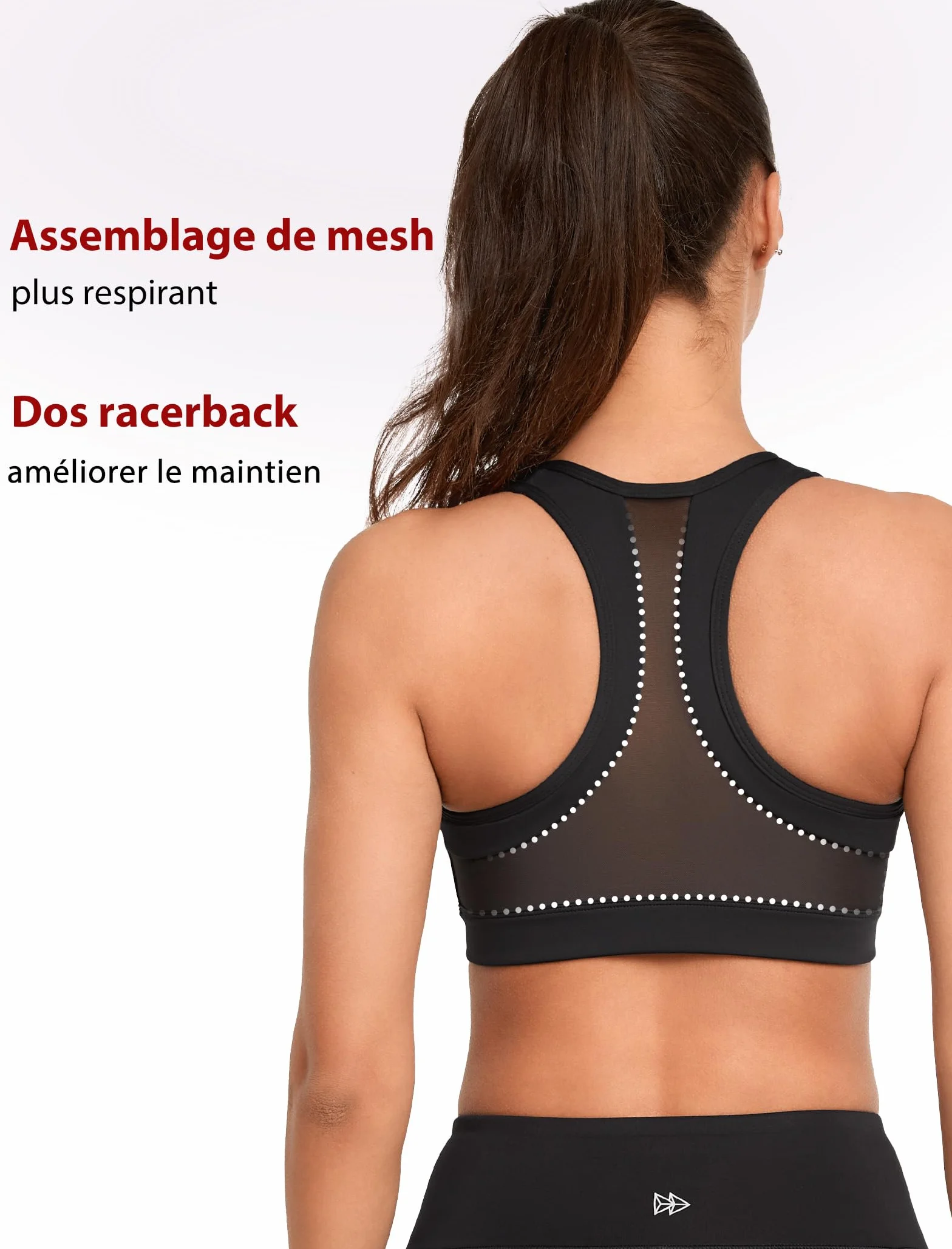 Yvette Soutien-Gorge de Sport Zippée Devant Dos Nageur avec Coussinets Soutien Élevé Femme