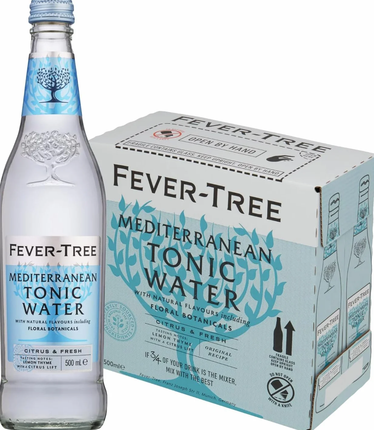FEVER-TREE - 8 Bouteilles de 500 ml de Mediterranean Tonic Water - Citron et herbes aromatiques - Soda