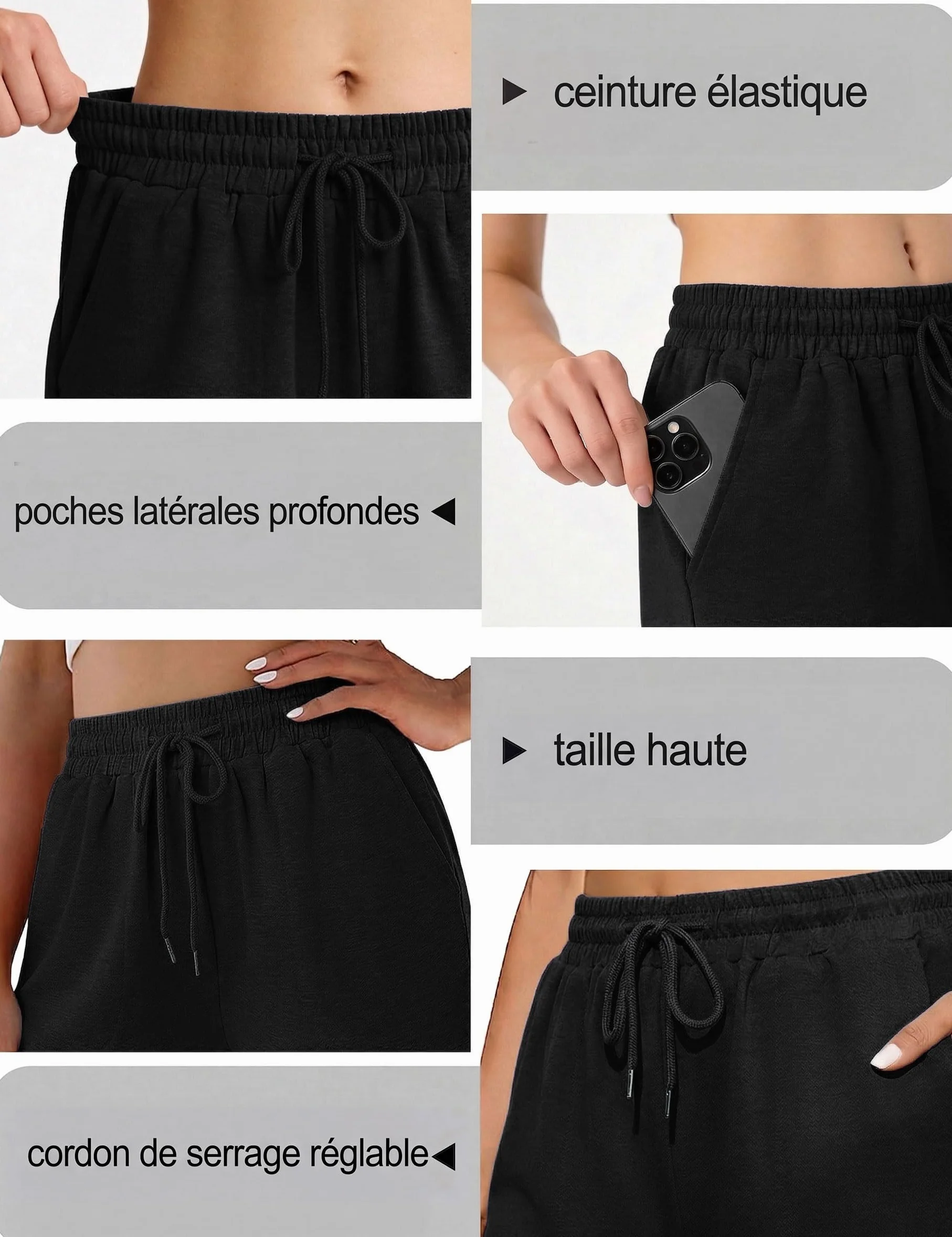 Aseniza Short Sport Femme Baggy Bermuda Shorts Yoga Coton Été Confortable Léger Tennis Course Serrage Poche