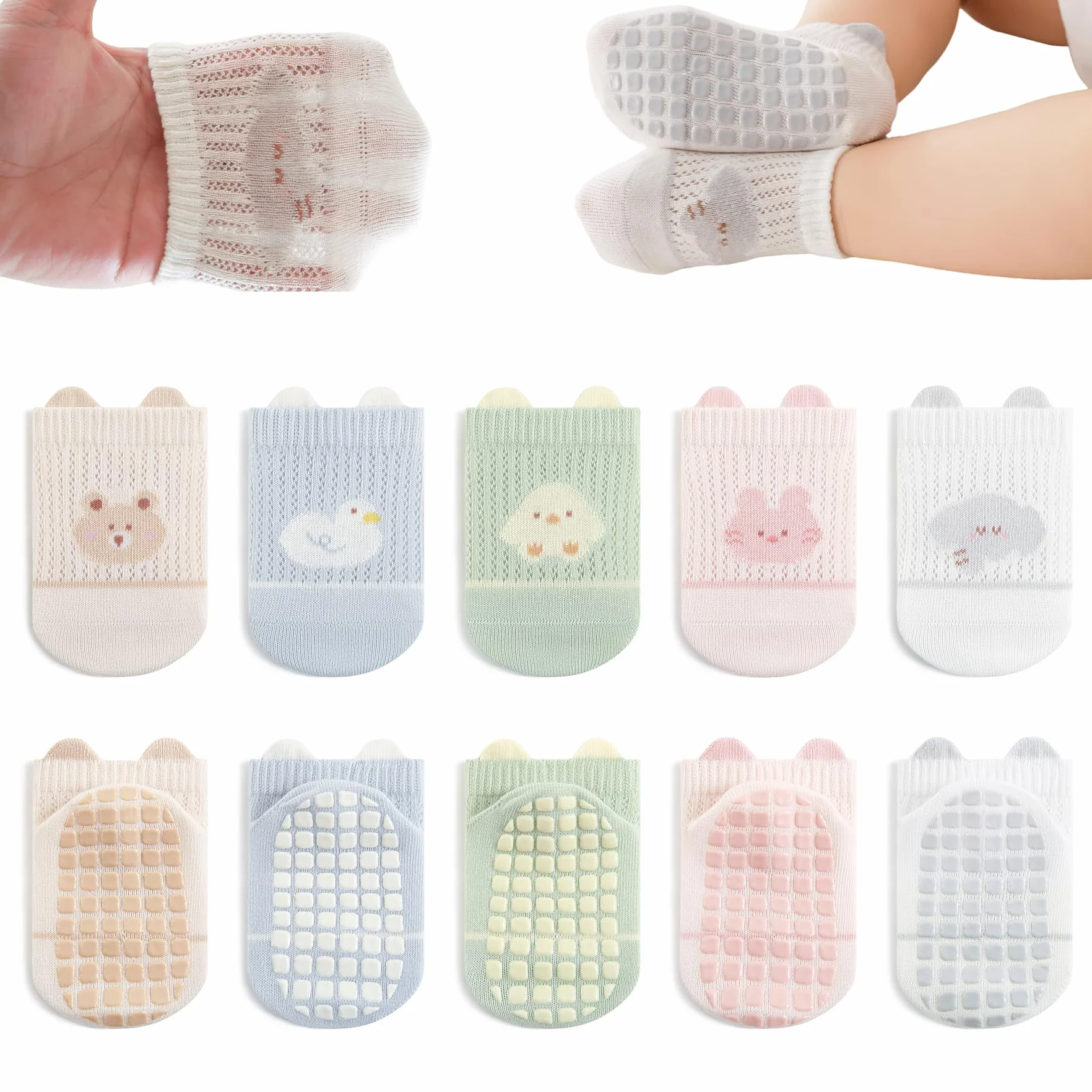 Chaussettes Antidérapantes en Coton Respirant 5 Paires Bébé Enfants Garçons Filles Multicolore