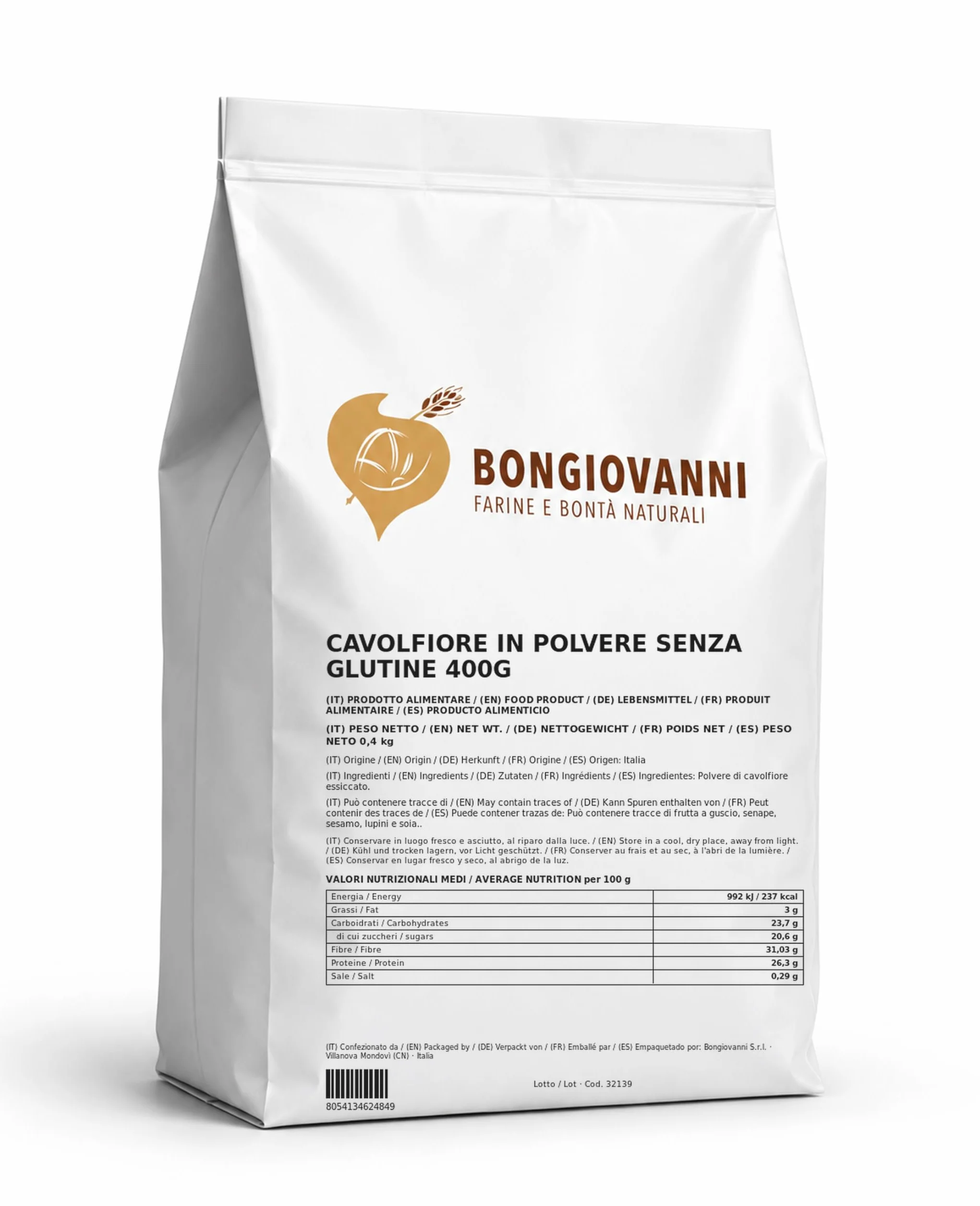 Bongiovanni Bontà Naturali Poudre de Chou-Fleur Sans Gluten 400 g