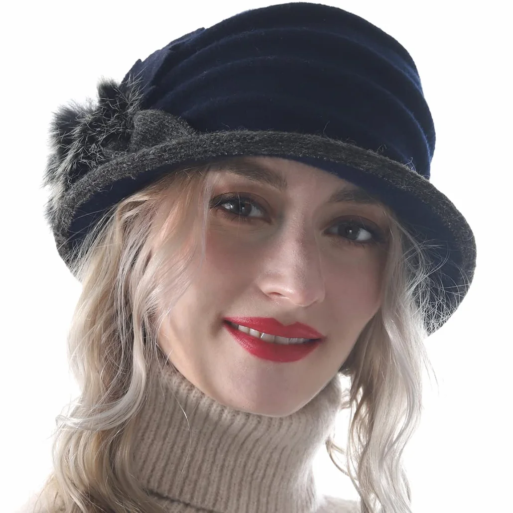 Chapeau Femmes 100% Laine Floral Cloche Melon Feutre