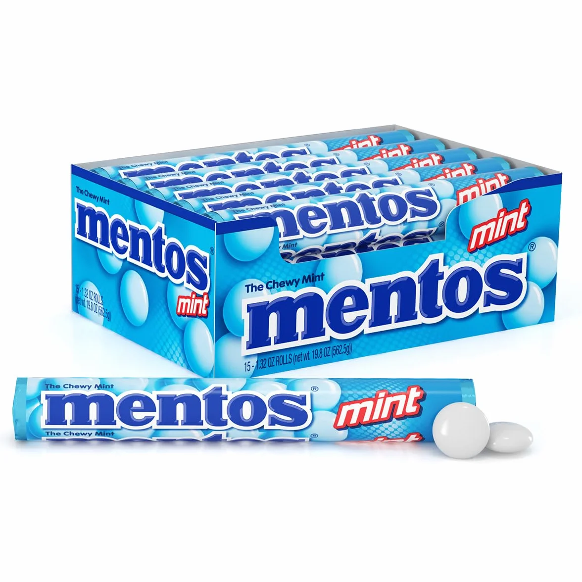 Mentos Peppermint 1.32 Oz Roll Pack of 15 Economy Case