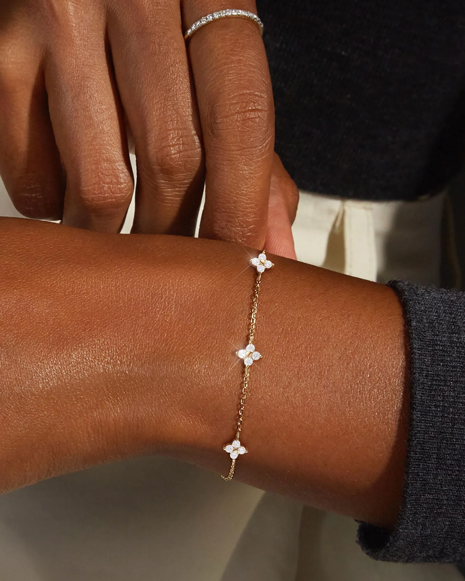 Bracelet Femme Argent 925 Or 14k Plaqué Or Réglable Trèfle 4 Feuilles Croix Chrétienne Coeur Zircon Cubique