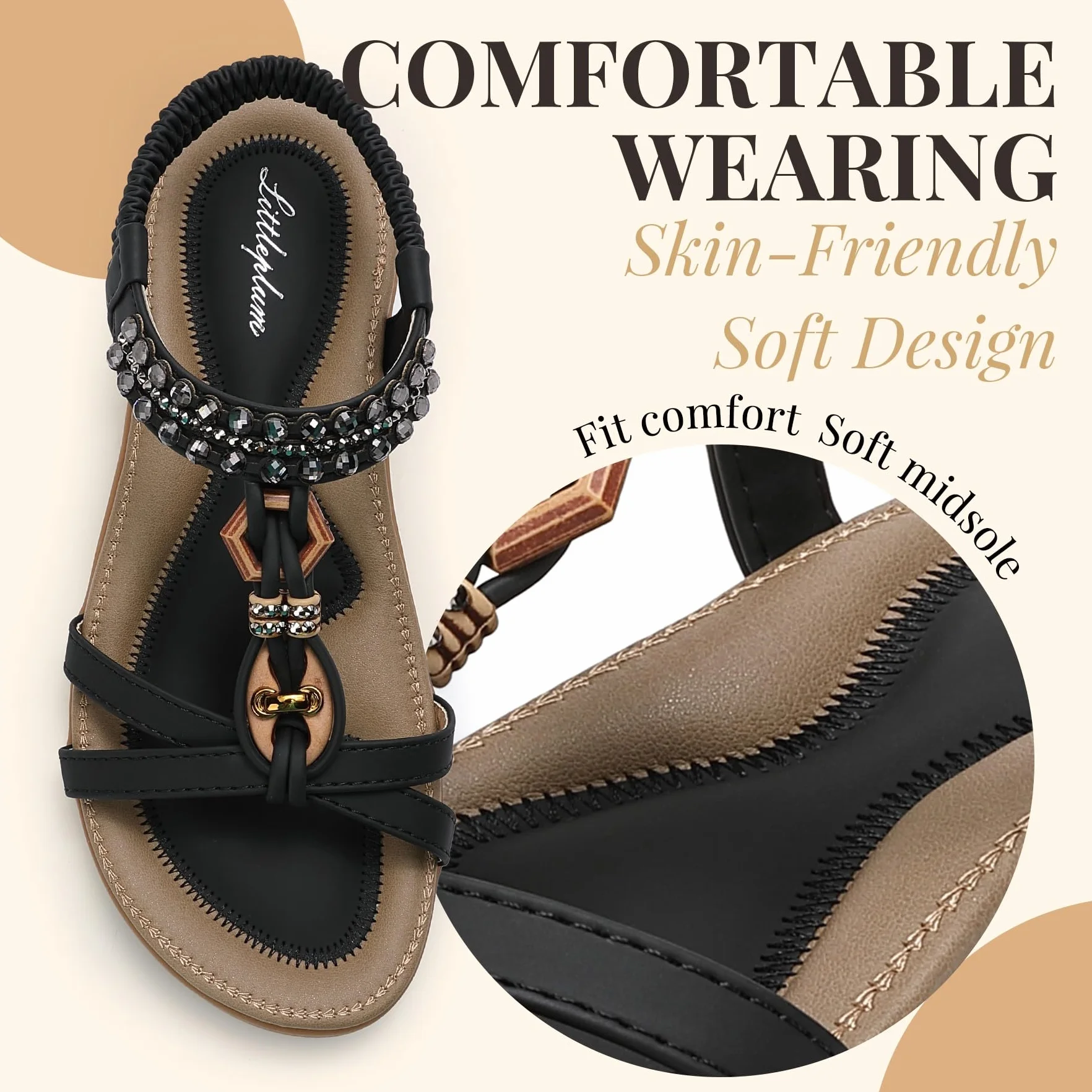 Littleplum Sandales Plates Femme Confortables Chaussures de Plage