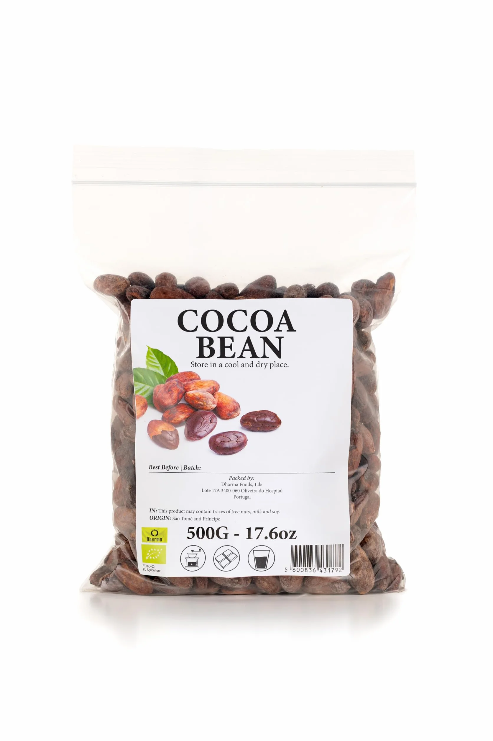 Fèves de cacao entières 500 g Fèves de cacao crues de qualité supérieure Origine naturelle Arôme riche Ingrédient polyvalent pour la pâtisserie, la fabrication de chocolat et les infusions