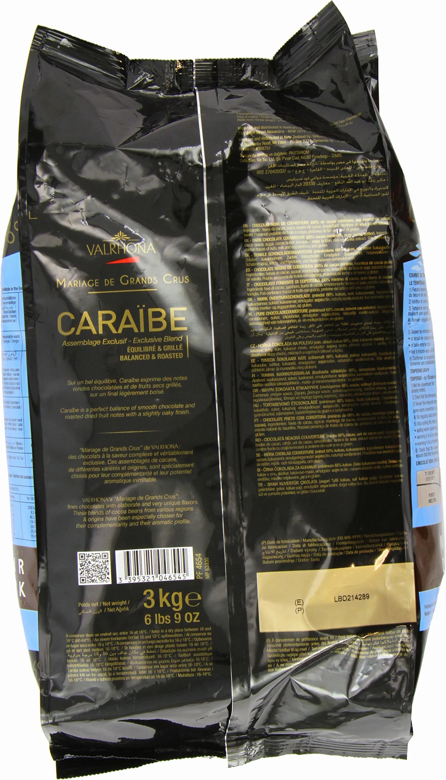 Fèves de chocolat noir Valrhona Caraïbe 66% Poids:3 kg