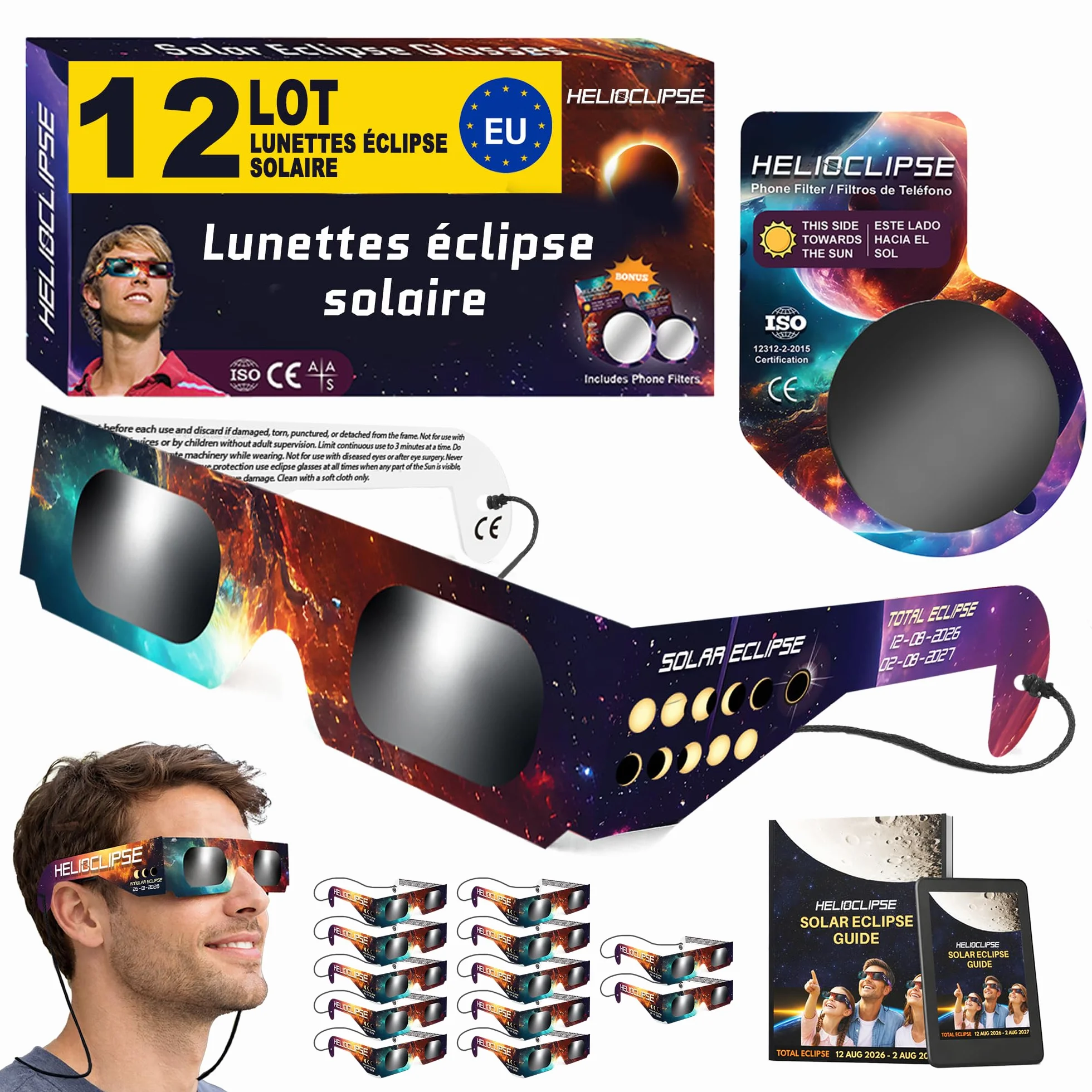 Helioclipse 12/50/100 Lunette Eclipse Solaire 2026 ISO 12312-2