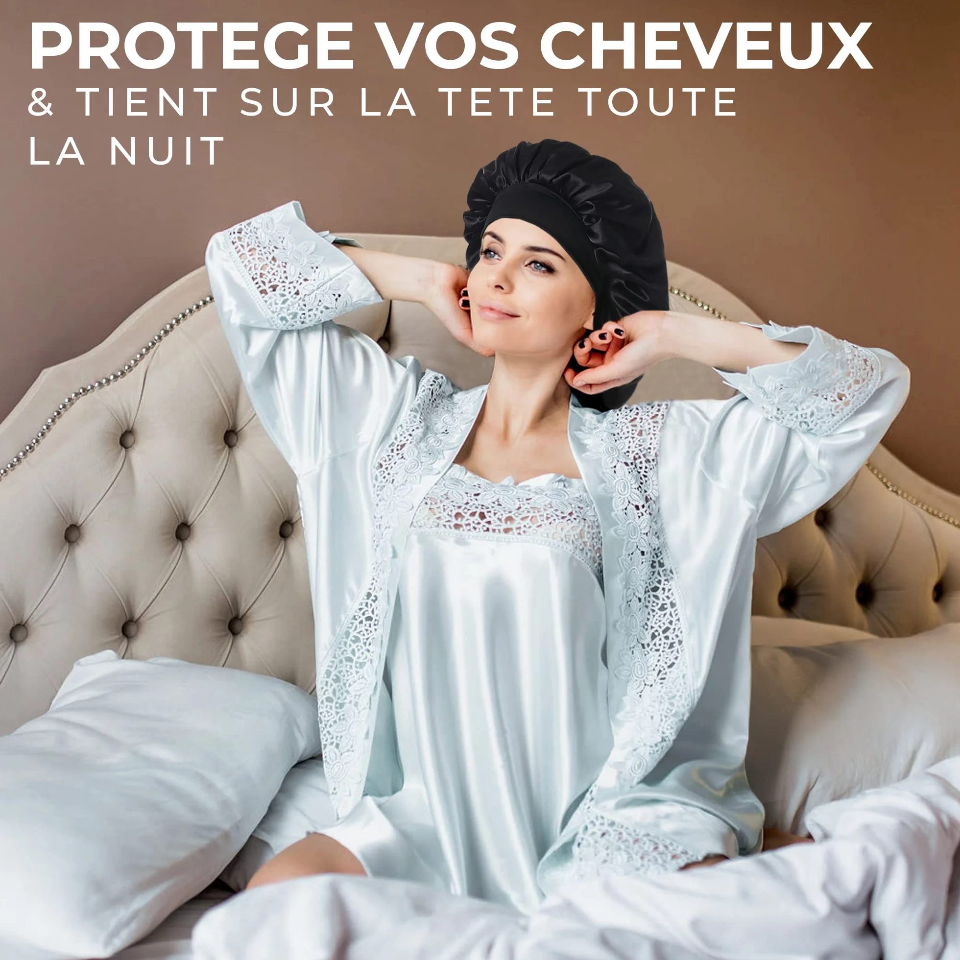 Bonnet en Satin pour Cheveux Afro - Protection de Nuit pour Femme - Noir