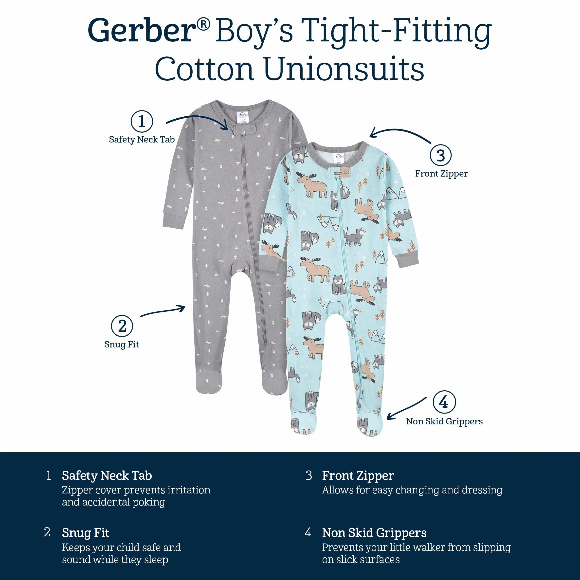 Gerber Baby-Boys 4-Pack Footed Pajamas Pantoufles pour bébés et Bambins