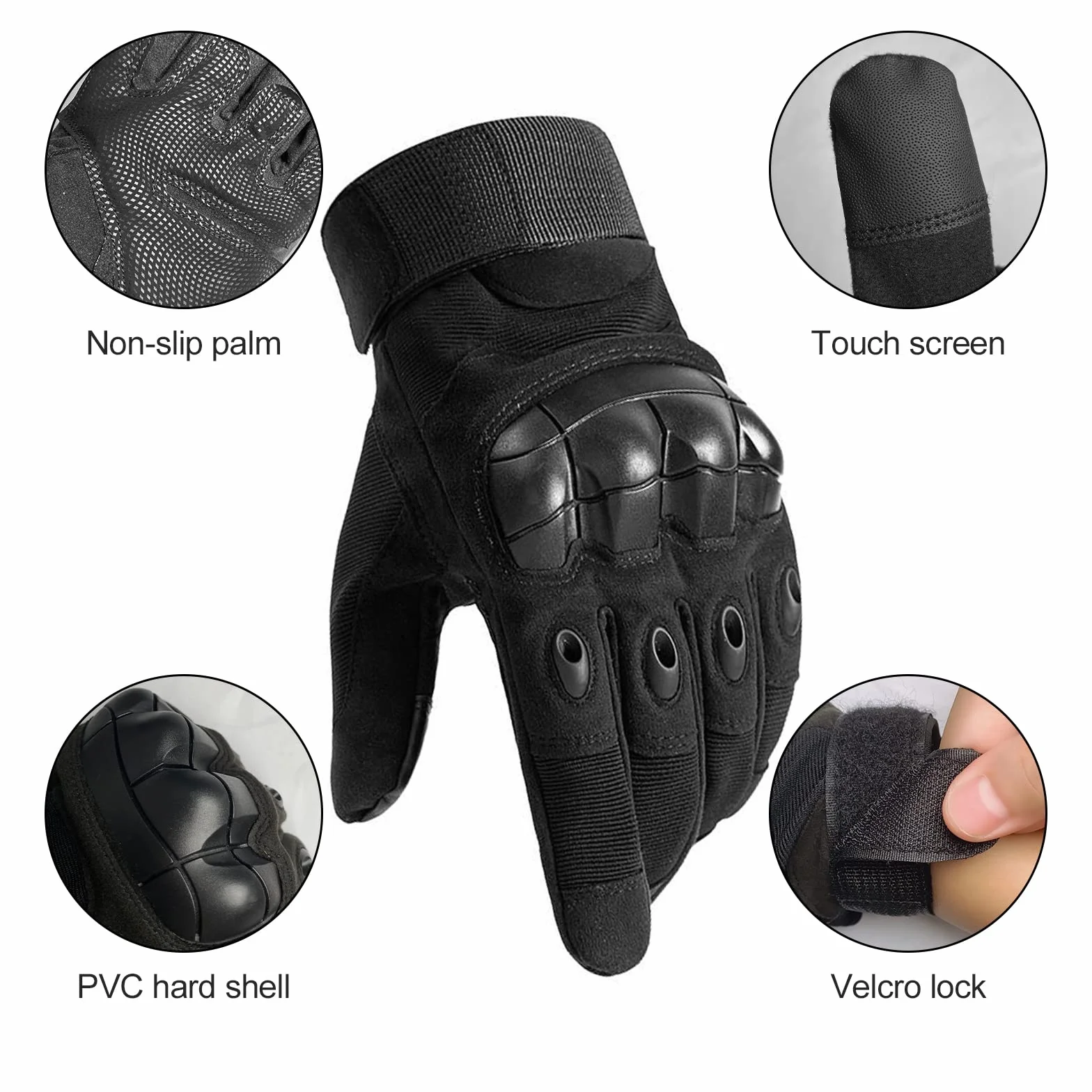 Gants de Moto Tactiques Firschoie avec Protection des Articulations et 2 Doigts Écran Tactile Noir XL
