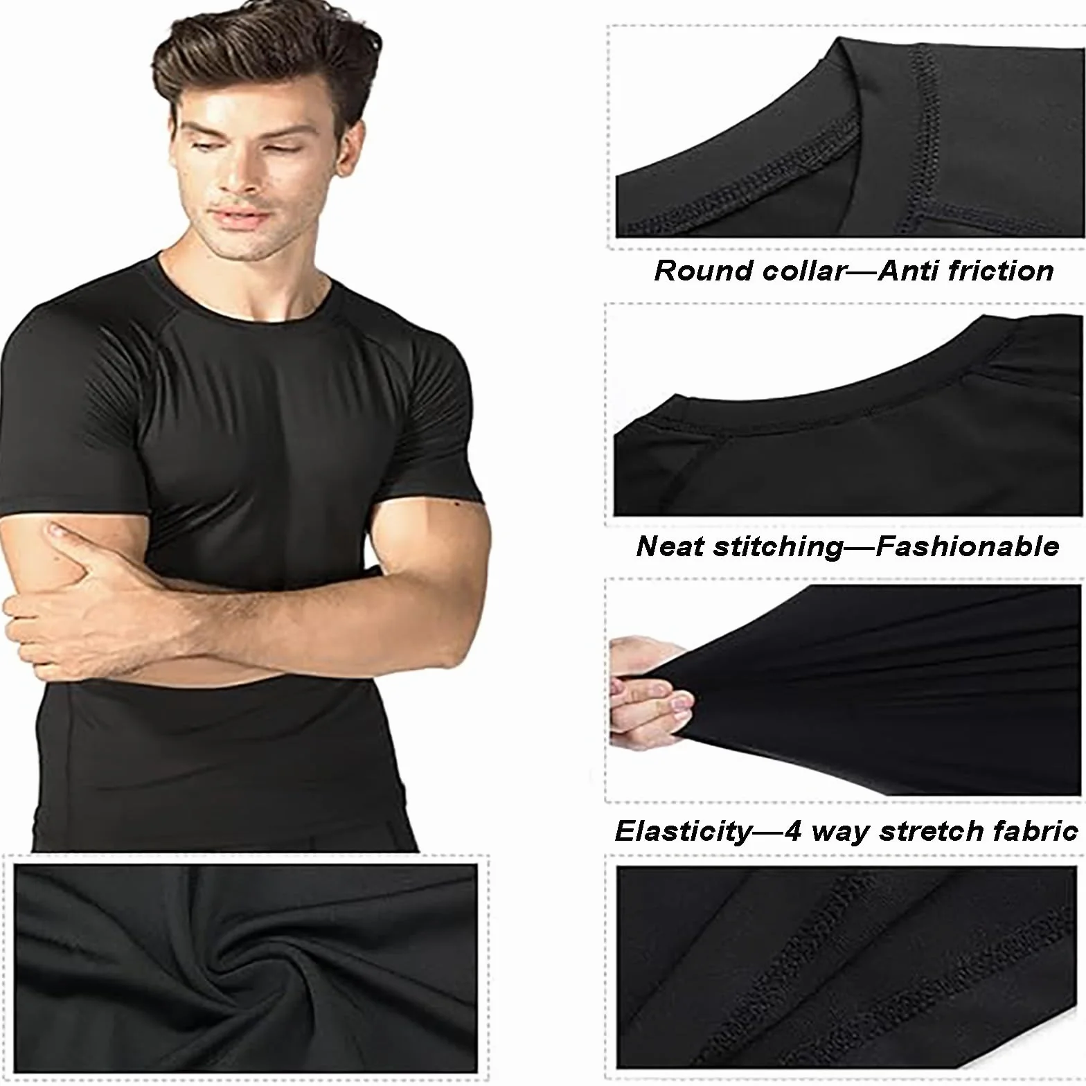 T-Shirt de Sport Homme Respirant Séchage Rapide Athlétique Manches Courtes Entraînement Courir Gym