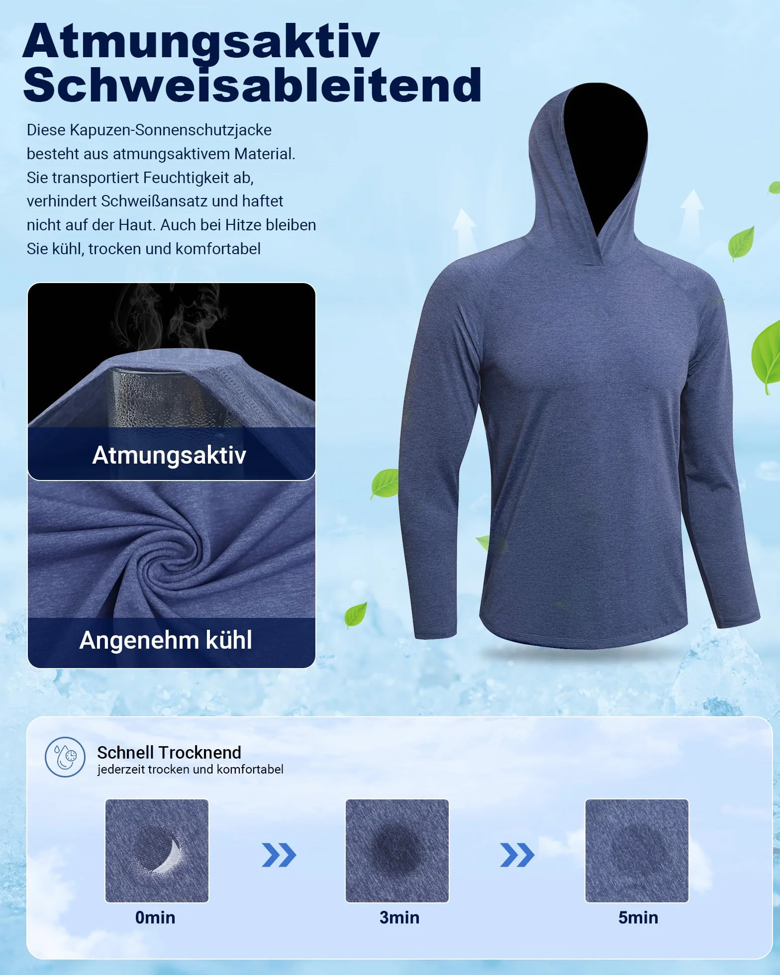MEETWEE T-Shirt Homme Manches Longues Capuche UPF 50+ Protection UV Séchage Rapide Léger Respirant Pêche Randonnée