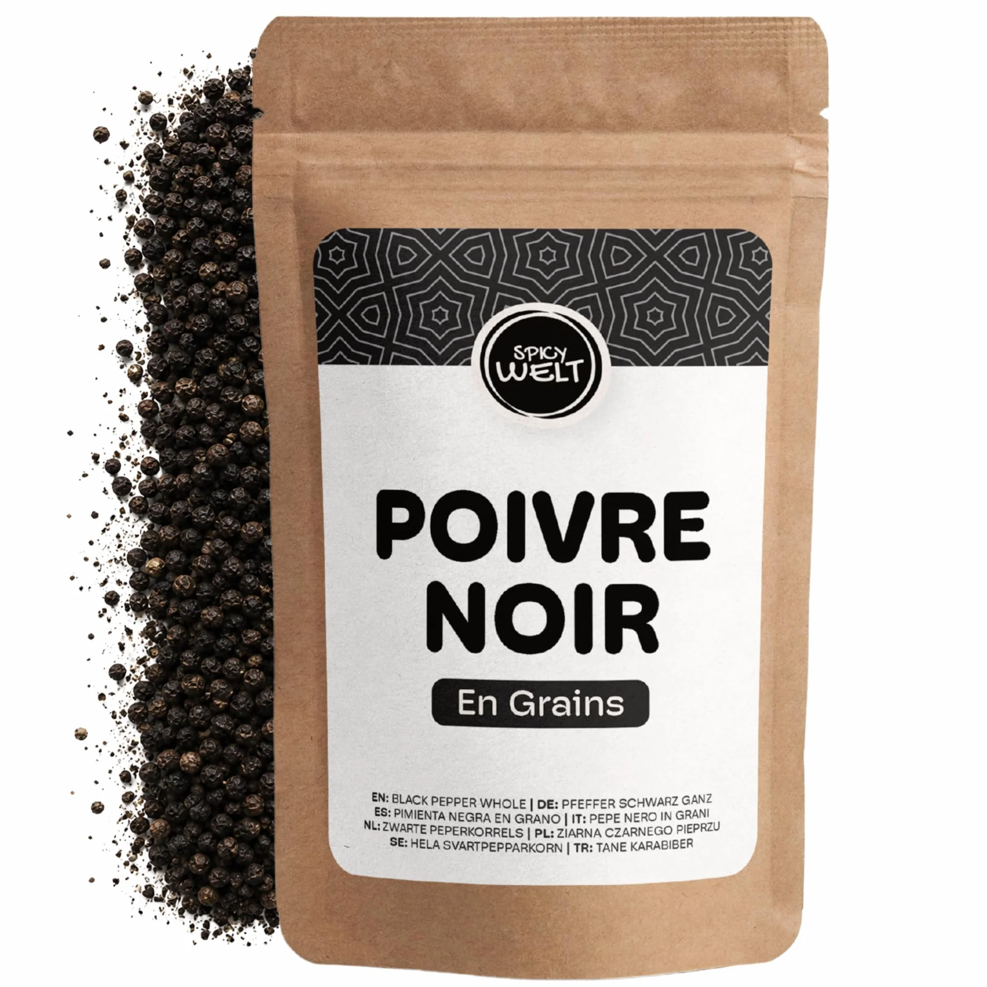 Spicy Welt Poivre Noir Entier (1kg) – Grains de Poivre Noir pour Moulin | Idéal Viande, Sauce, Marinade & Bouillon | Arôme Puissant | 100% Naturel, Sans Additifs