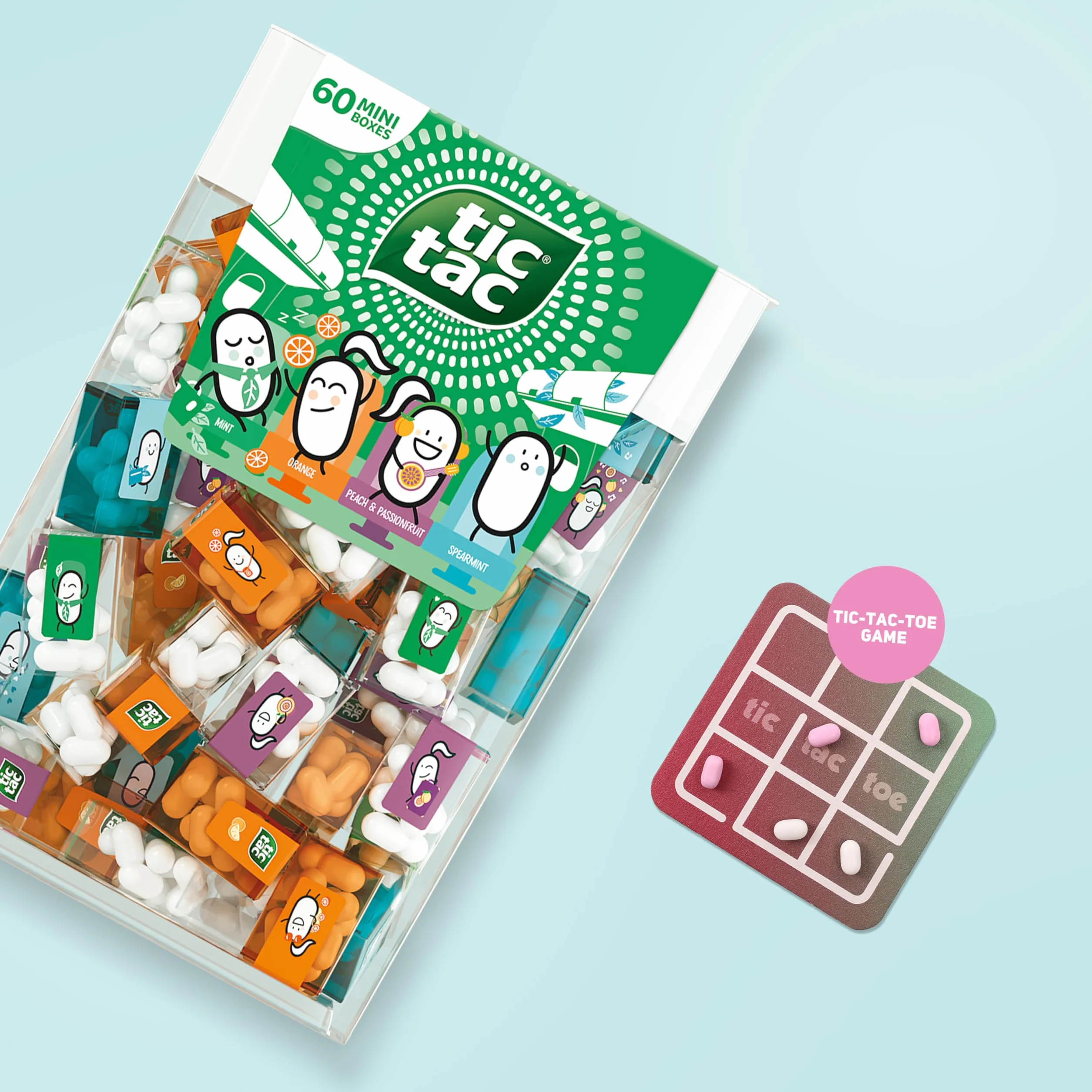 Tic Tac Travels Pack Double Travel Mix 60 Mini-Boîtes 4 Saveurs Jeu de Morpion 120 Bonbons Mini pour Fêtes