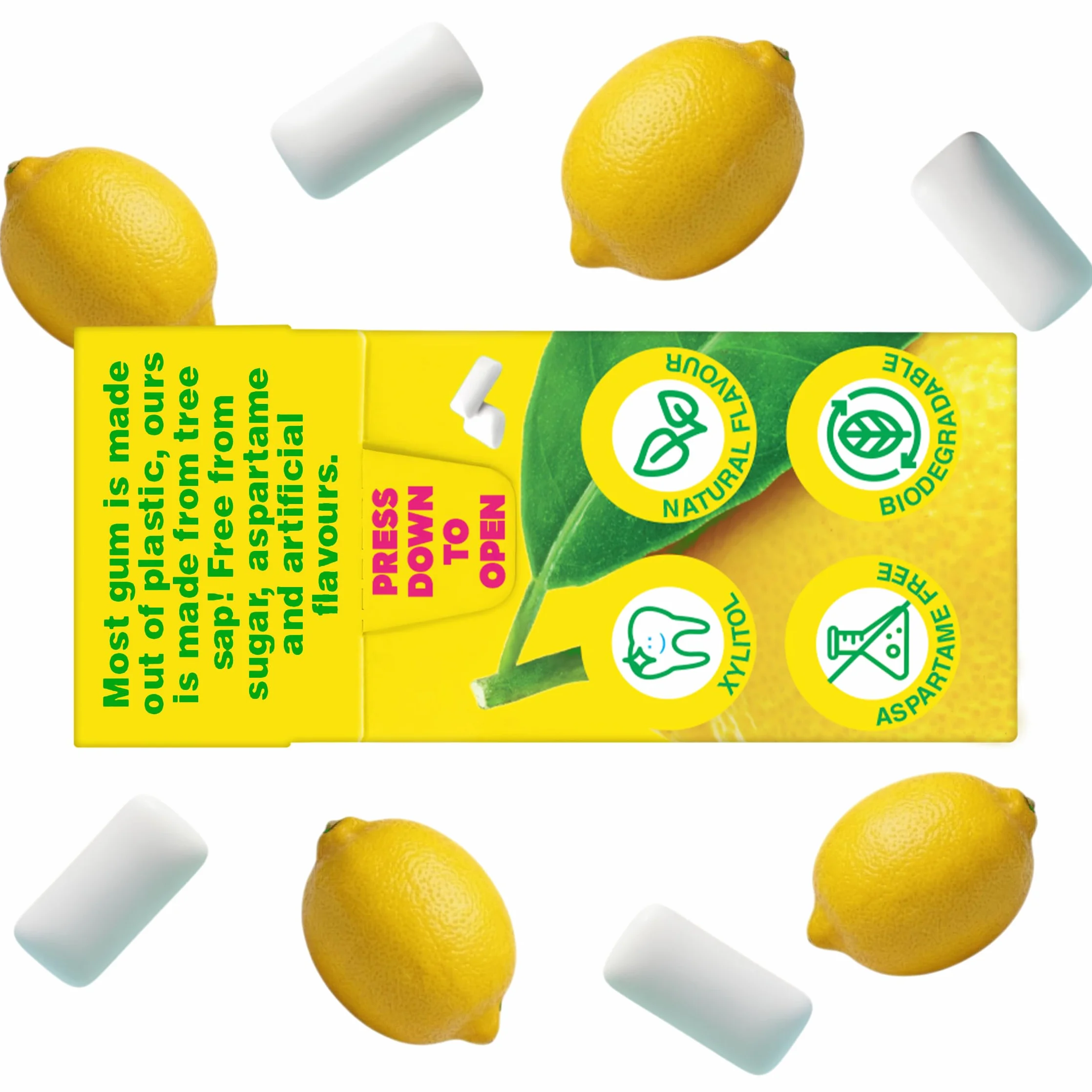 Chewsy Citron Gomme à mâcher sans plastique 100% xylitol 15 g Lot de 12
