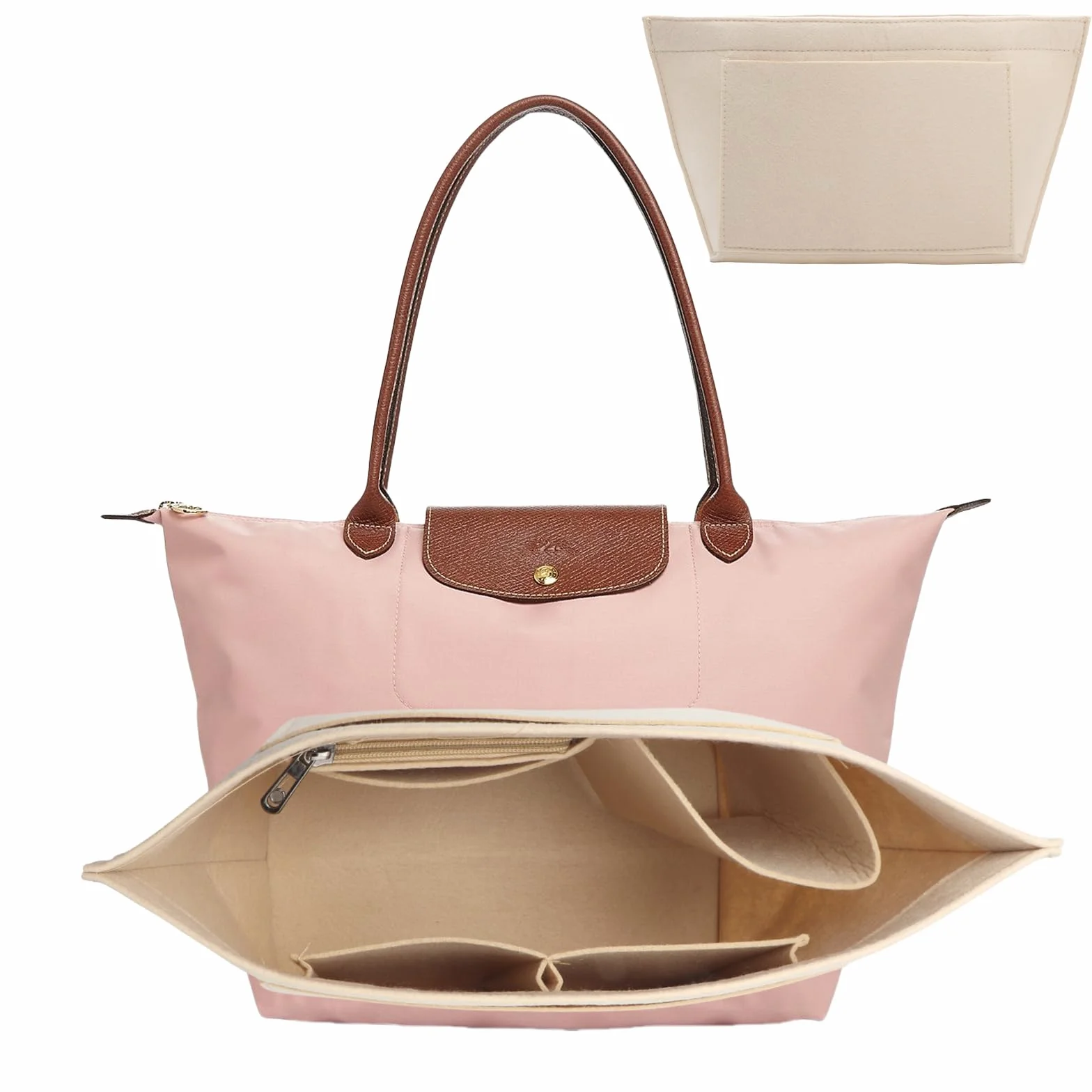 Organiseur de sac à main en feutre pour Longchamp L, pliable, Beige