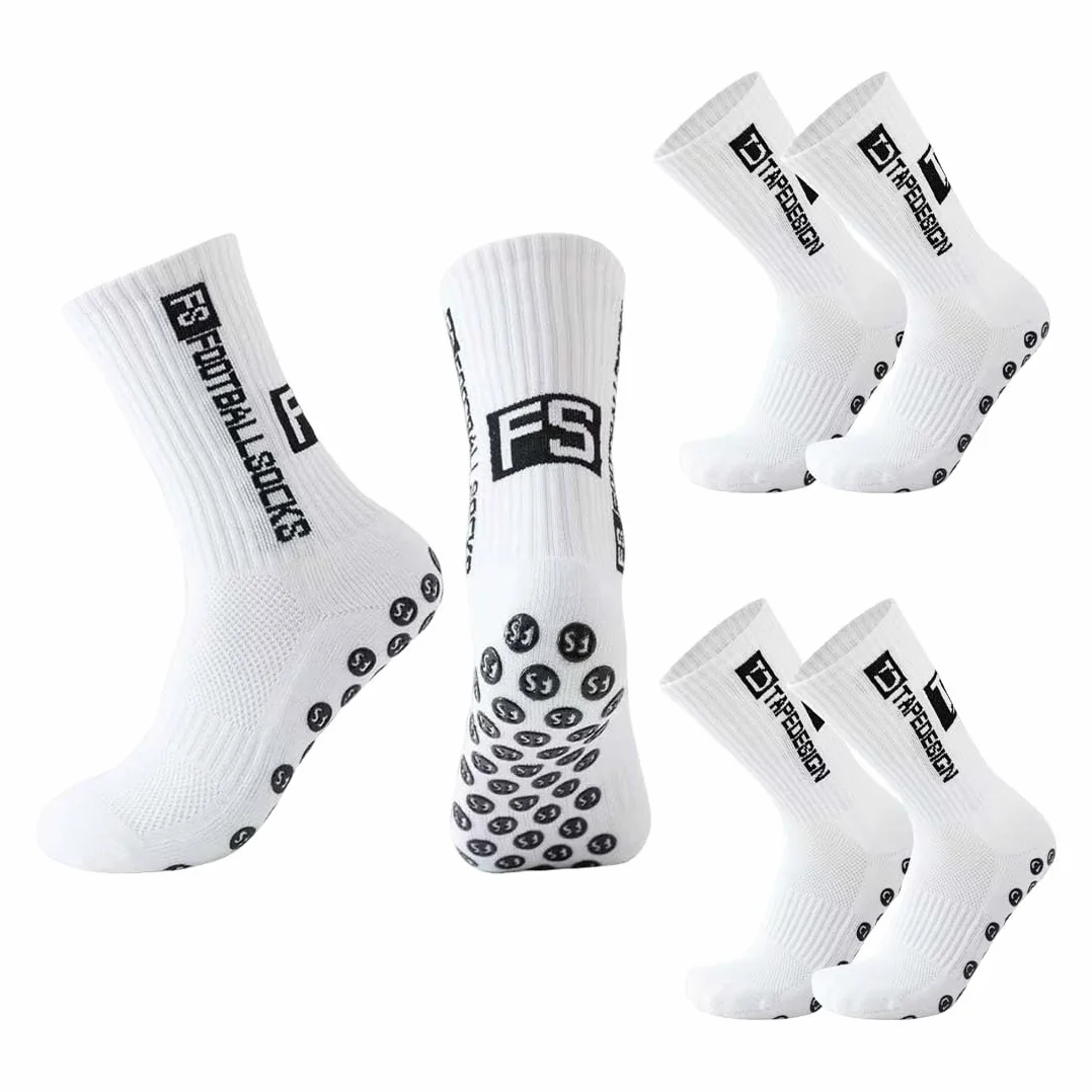 Chaussette Foot Enfant 3 Paires Blanc Taille 33-39 Antidérapantes Football Basketball