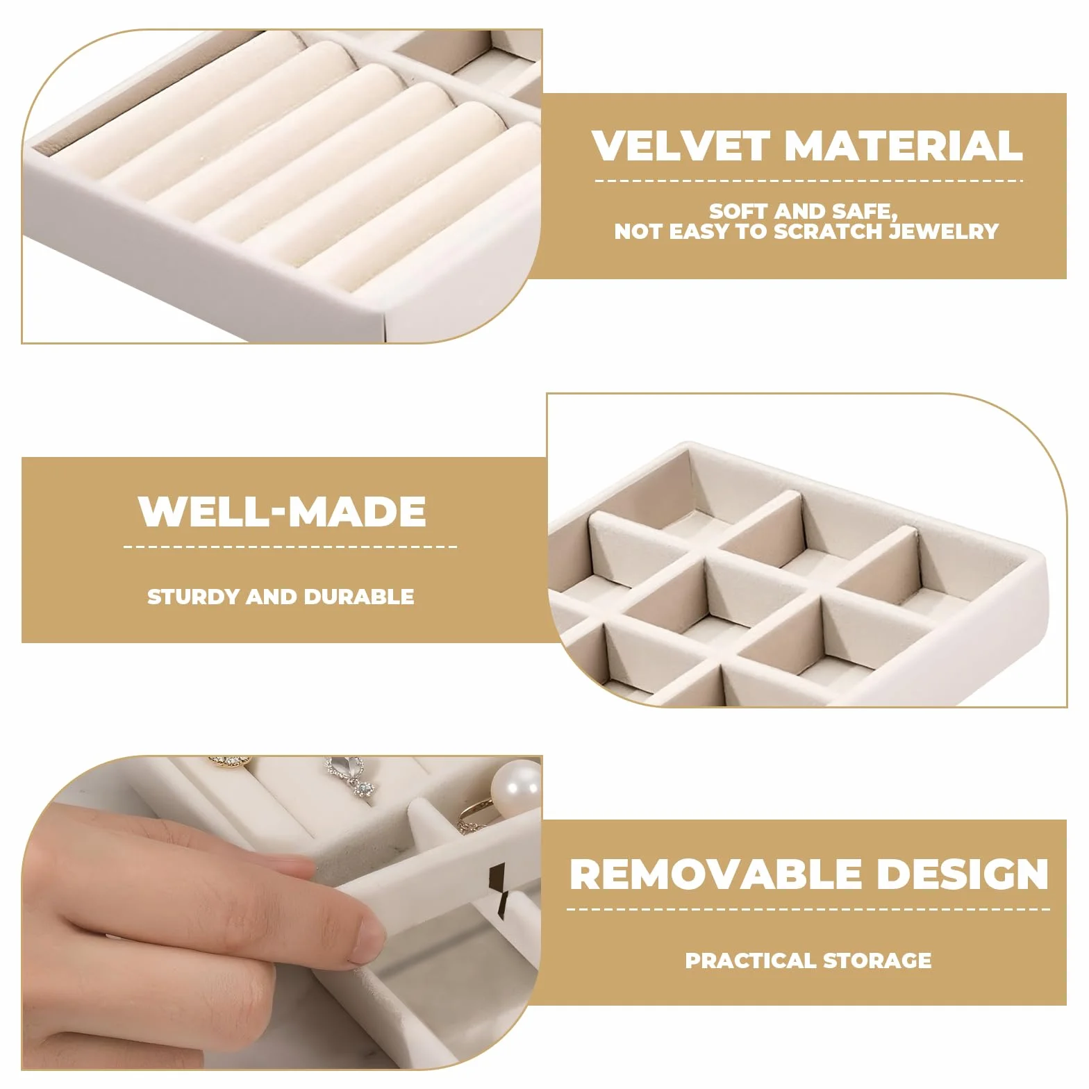 Lot de 8 Plateaux Organisateur Bijoux en Velours Empilables - Rangement Tiroir