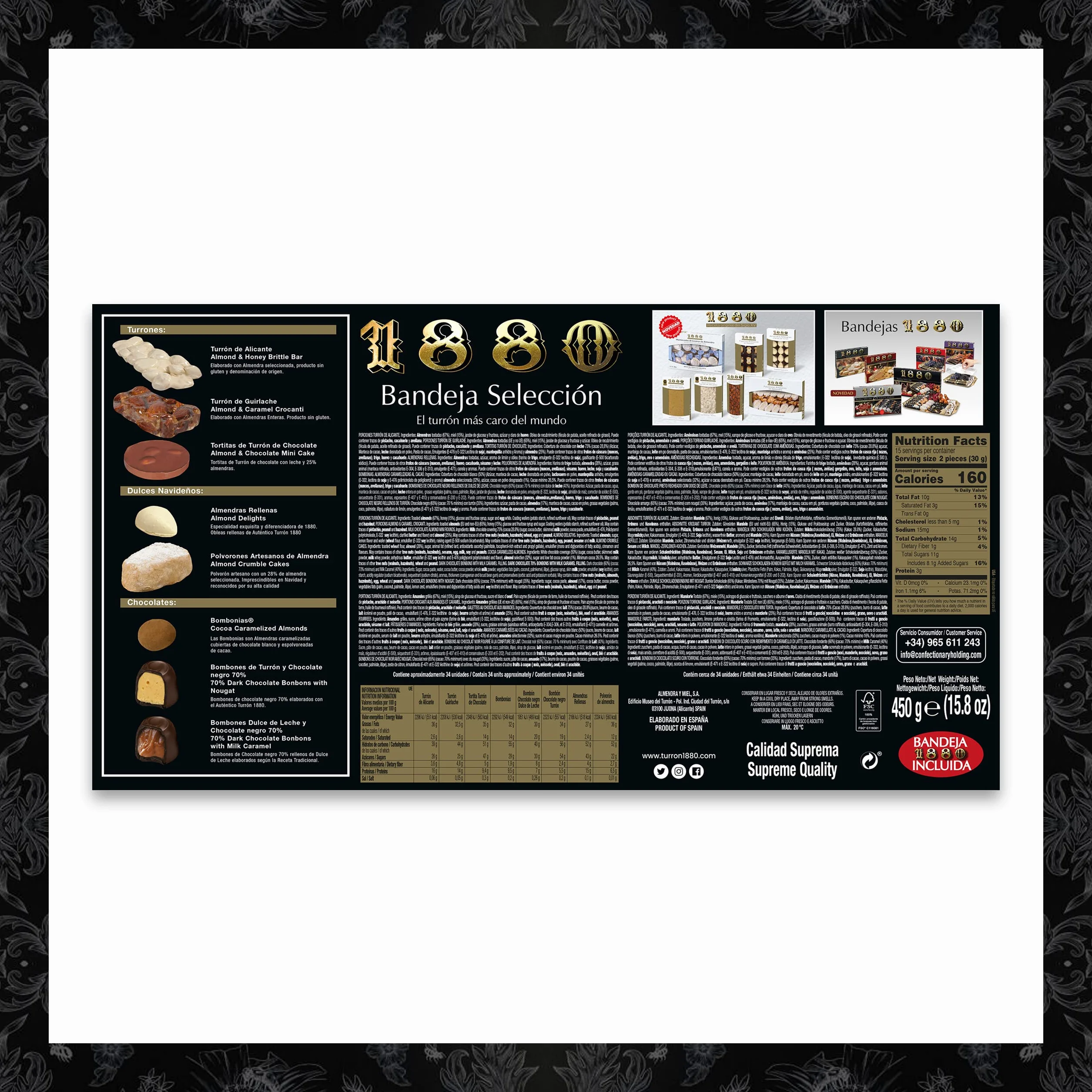 1880 - Sélection Plateau en boîte, Le nougat le plus cher du monde, Sélection de Noël, Qualité Suprême, Douceur de Noël typique, Recette Artisanale, Prêt à Servir, 450g