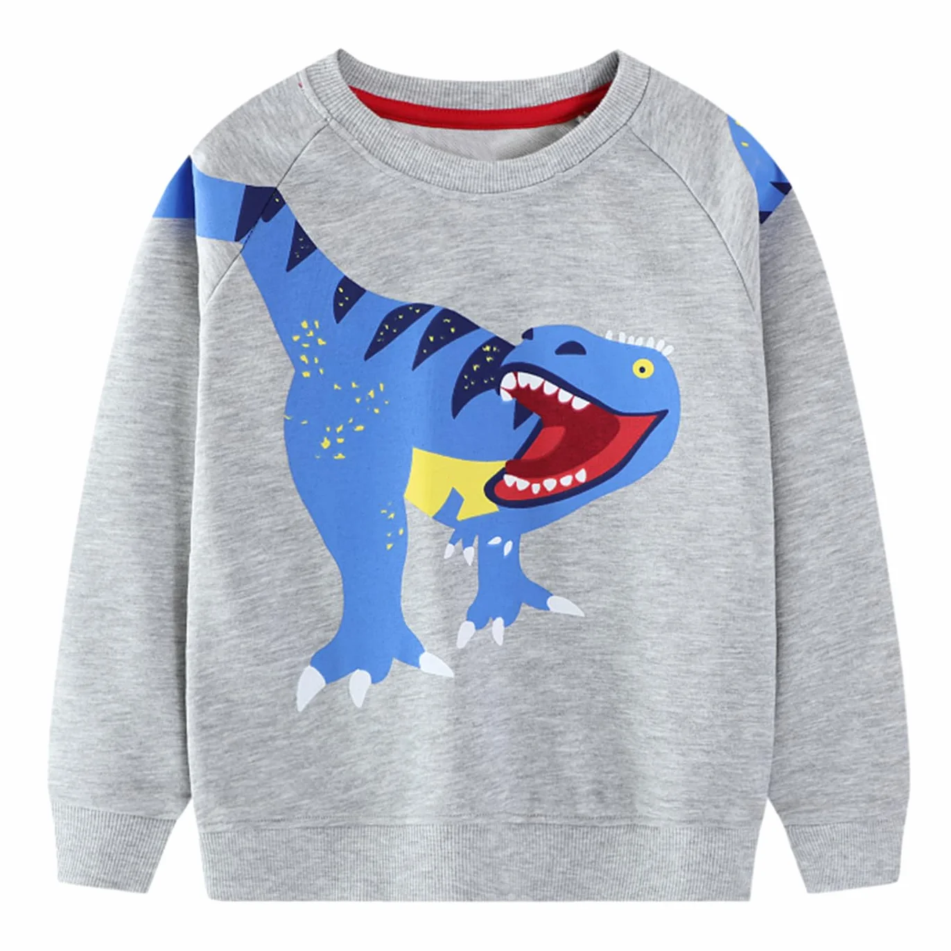Sweatshirt Garçons Coton Col Rond Dinosaure Excavatrice Imprimé Manches Longues Pull Enfant 2-7 Ans