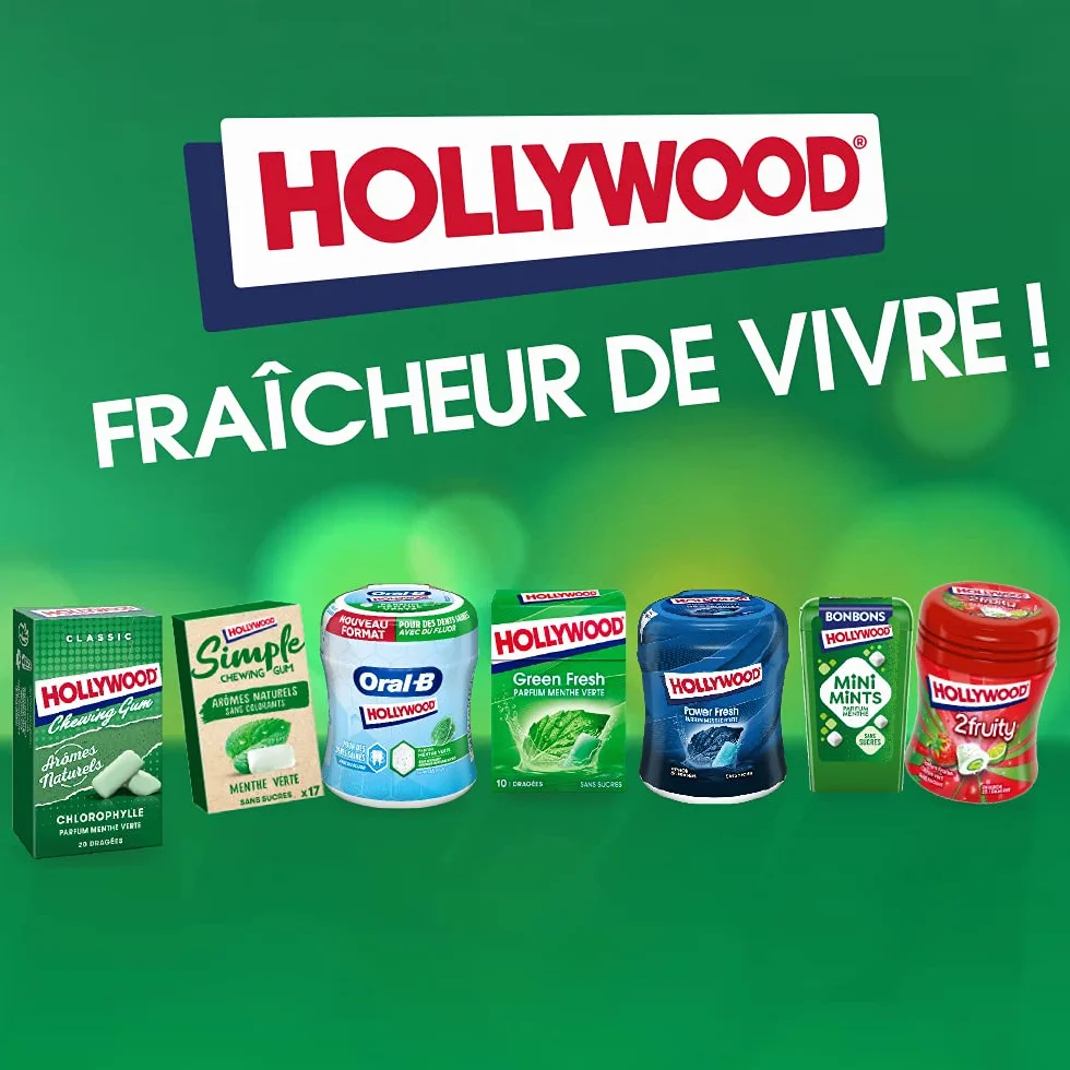 Hollywood Chewing Gum Style Parfum Chlorophylle Sans Sucres Lot 18 paquets 12 gums 23 g