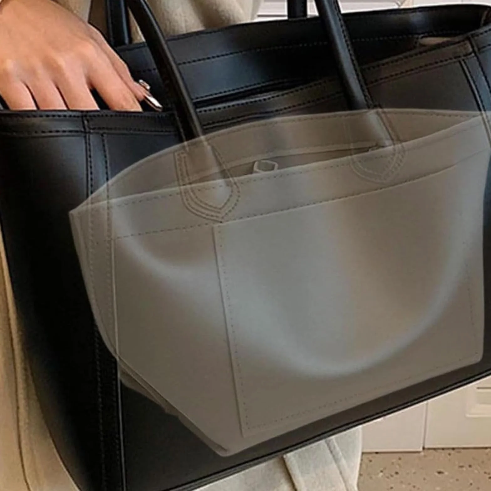 Organisateur de Sac en Felt pour Longchamp Le Pliage Femme, 25x15x19cm, Noir