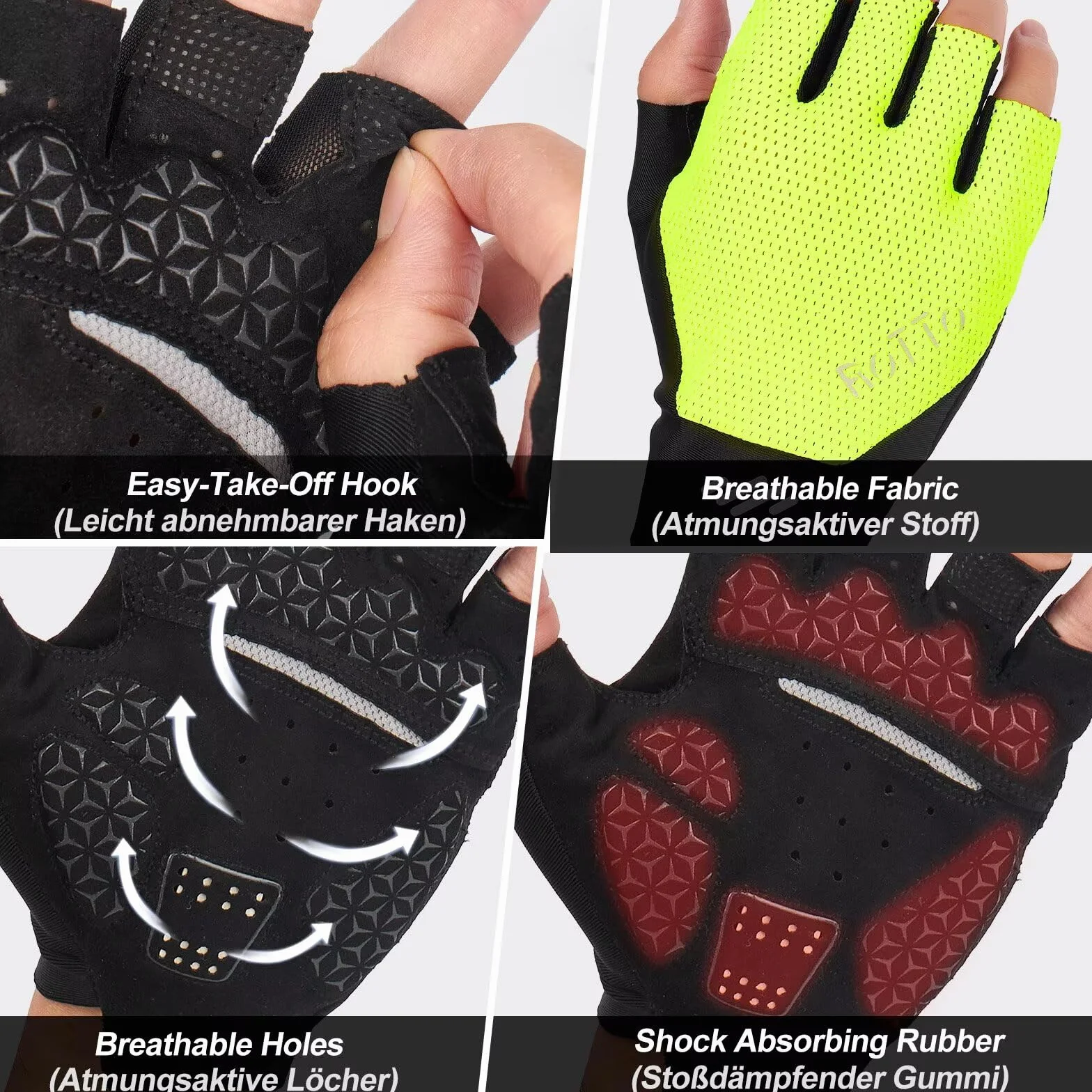 ROTTO Gants de Cyclisme Hommes sans Doigts Rembourrés Vélo Route Montagne