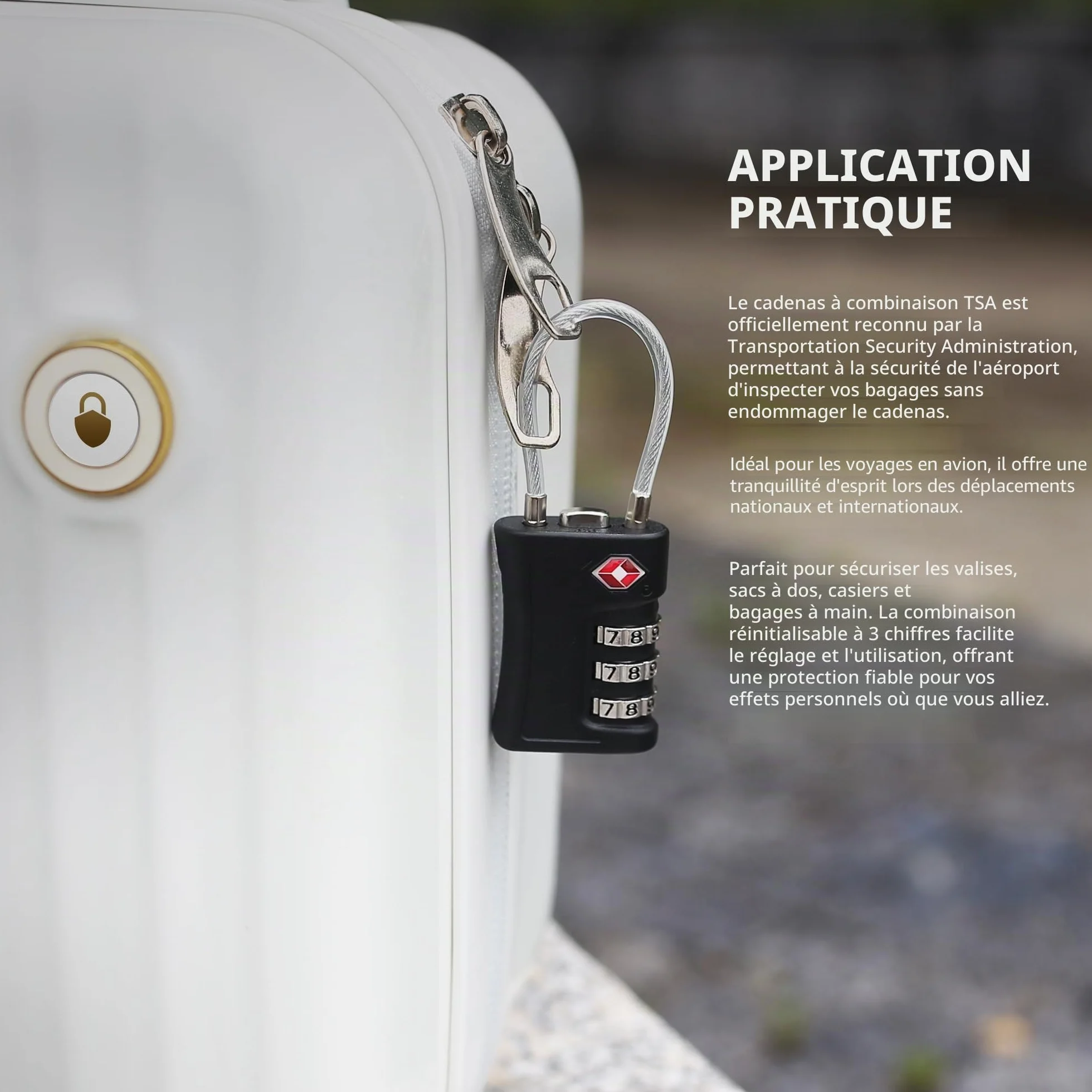 Lot de 2 cadenas à bagages TSA, cadenas à combinaison câble voyage, réinitialisable 3 chiffres, sécurité sans clé valises
