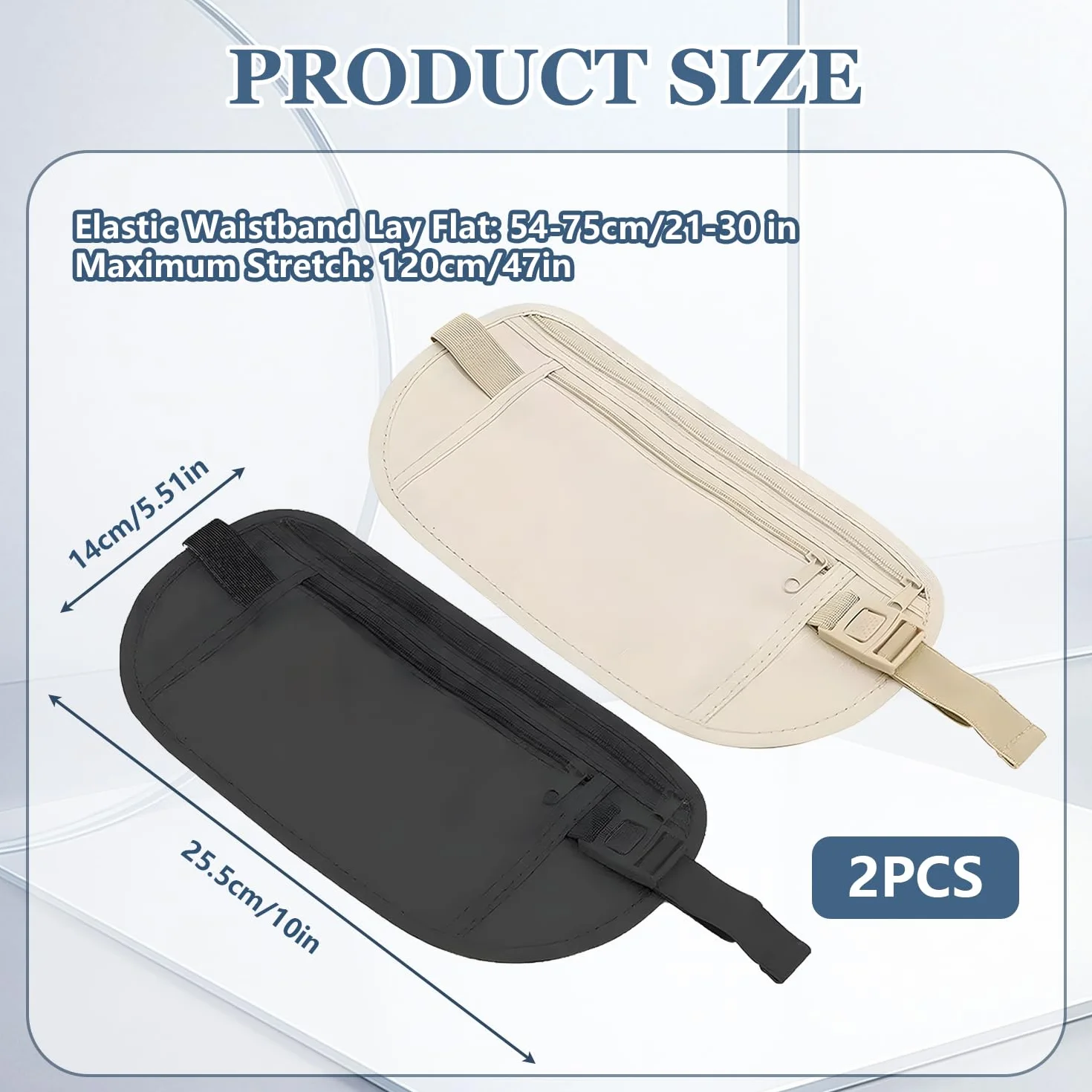 Ceinture Cache Billets Utralégère avec Blocage RFID, Sac Banane Plat Dissimulée Réglable pour Homme Femme Voyage