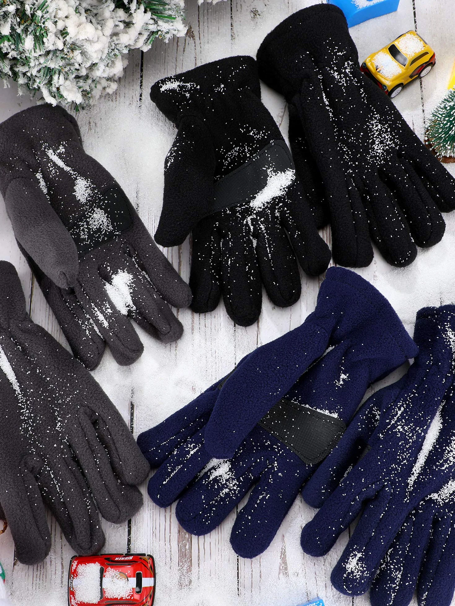 Syhood 3 Paires Gants Chauds d'Hiver Enfants Gants en Polaire Douce Mitaines pour Garçons Filles Noir Bleu Marine Gris M