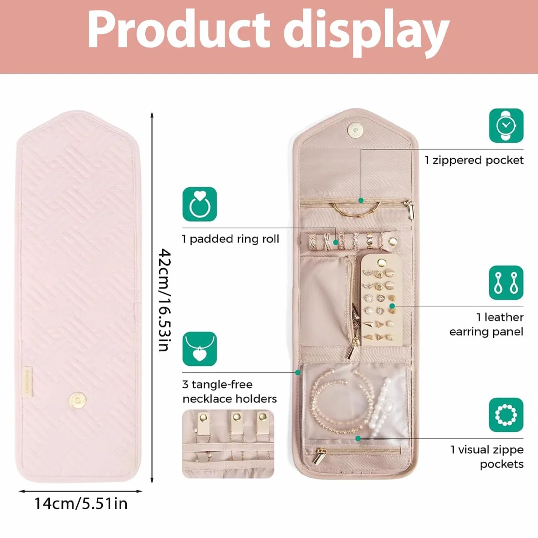 Pochette Bijoux Voyage Pliable Organisateur Rouleaux pour Boucles Bagues Colliers Bracelets Montres