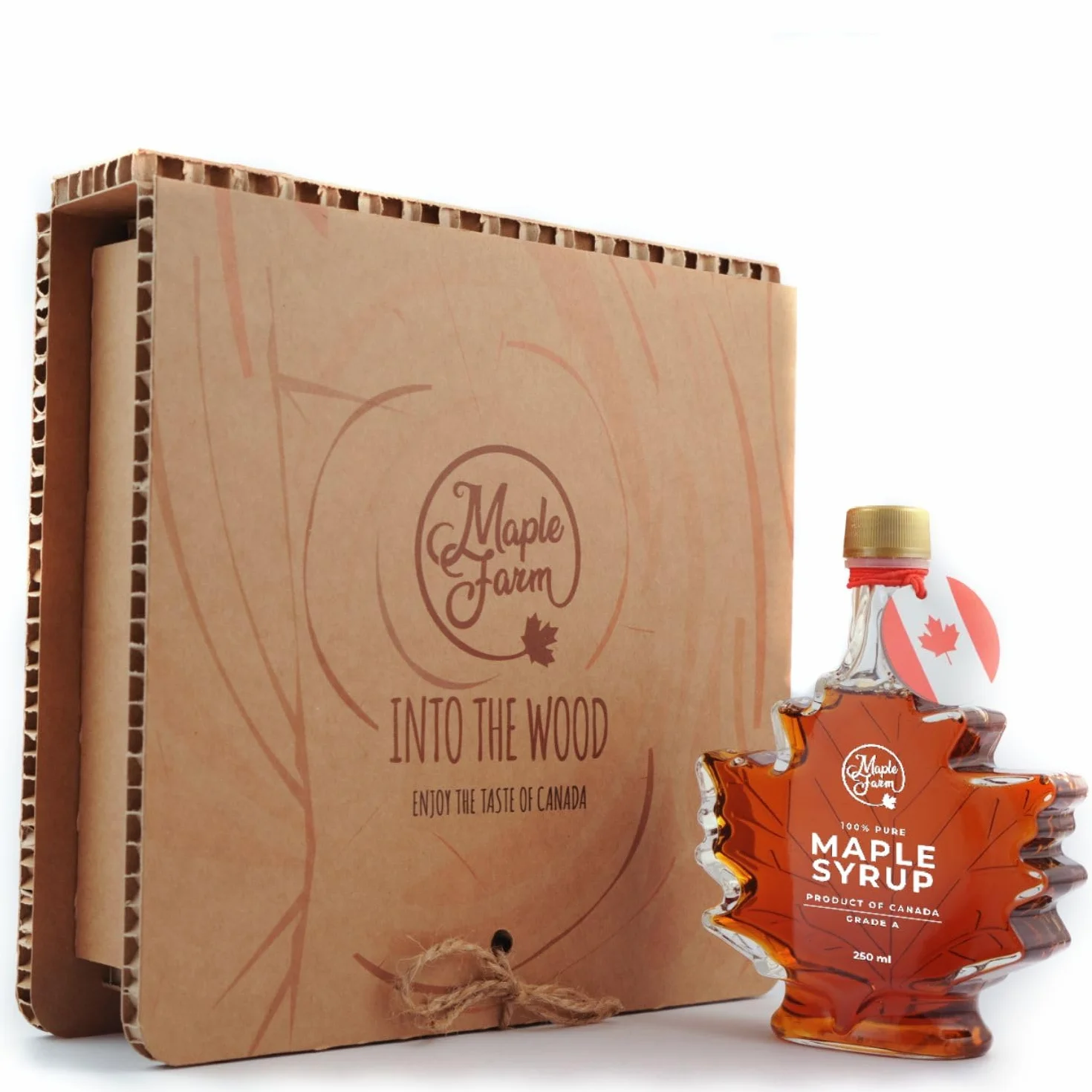 MapleFarm - Sirop d'érable canadien pur Grade A - GOÛT INTENSE - Saveur robuste - Bouteille en forme de feuille dans un coffret cadeau - 330g (250ml)