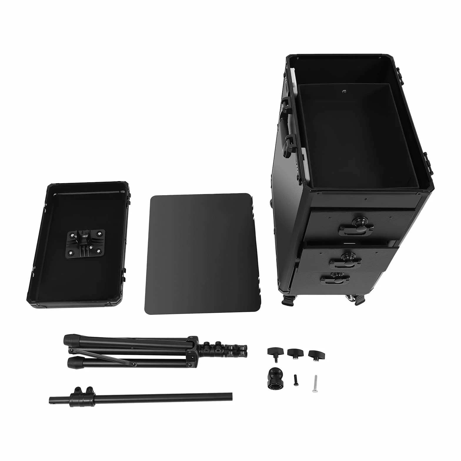 Mallette de maquillage trolley avec 3 tiroirs, serrure à combinaison et support pour accoudoirs