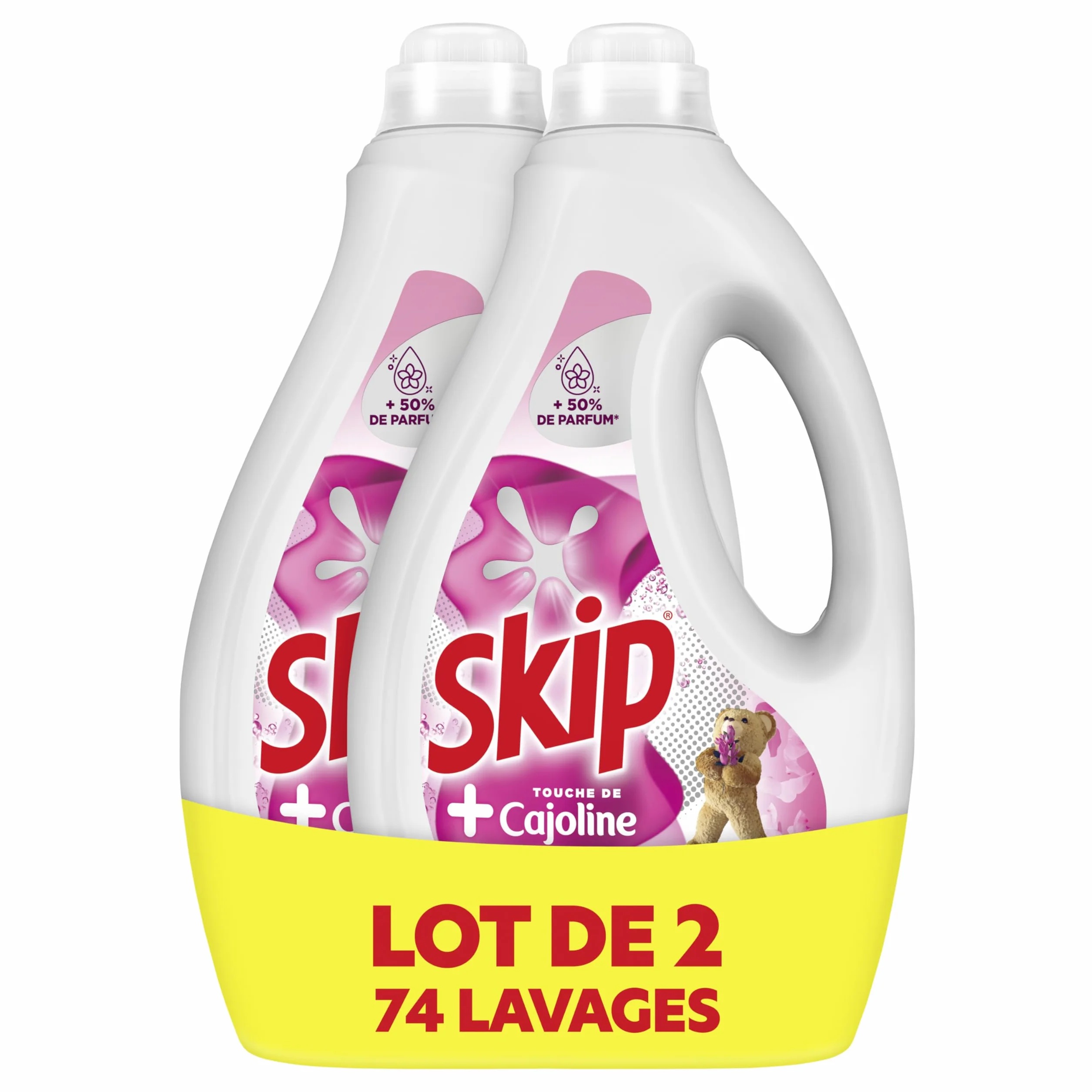 Skip Lessive Liquide Tout en 1 Touche de Cajoline, 74 Lavages | Lessive liquide efficace sur les taches, apporte douceur et parfum frais longue durée, adaptée aux cycles courts dès 30C