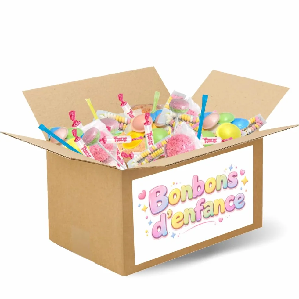 Bonbons d’Enfance 200 pcs | Assortiment Rétro : Colliers & Sucettes dextrose, Pailles & Soucoupes acidulées,Boules Coco | Idée Cadeau Anniversaire et Fête