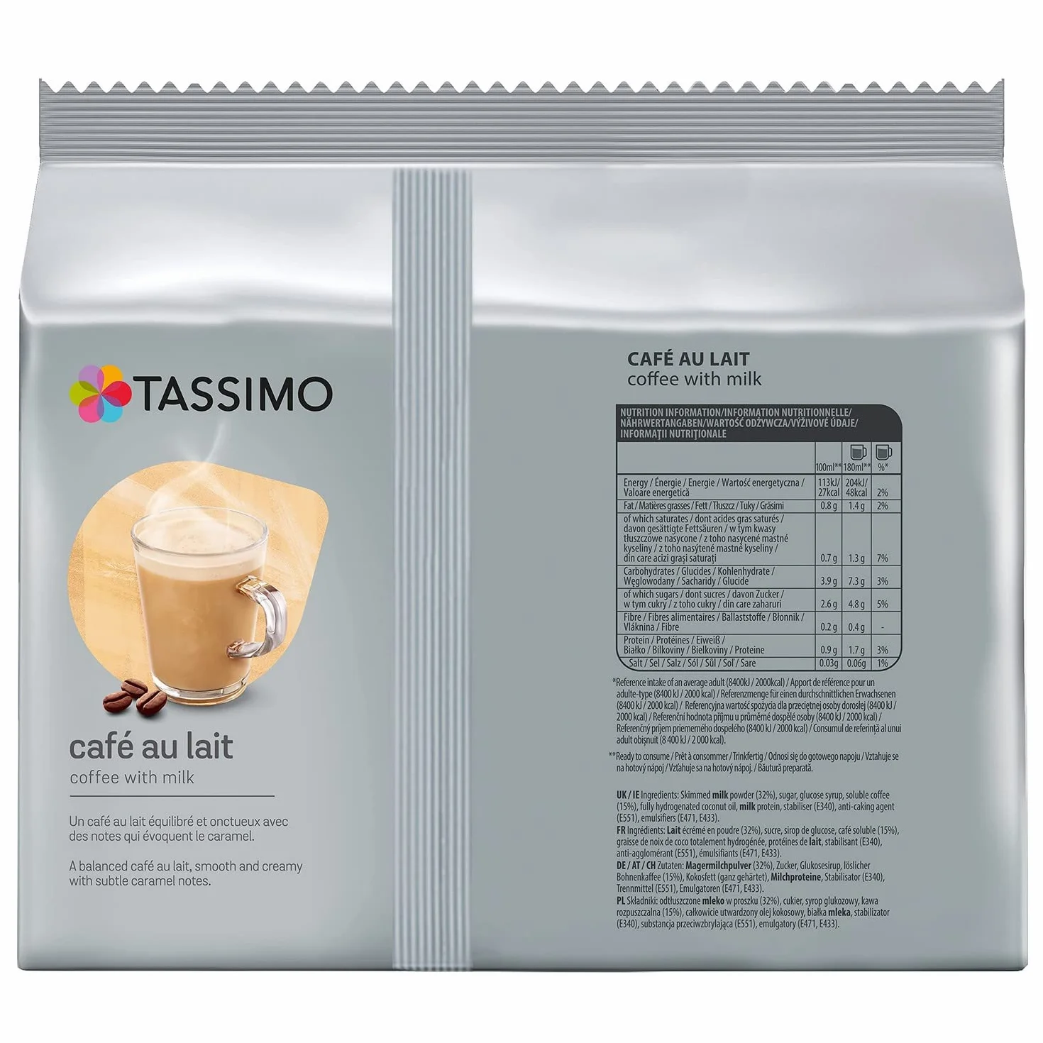 Tassimo, 105 Dosettes Café au Lait, Compatibles avec les machines TASSIMO, 105 Cafés Equilibré et onctueux, 5 packs de 21 dosettes (L'emballage peut varier)