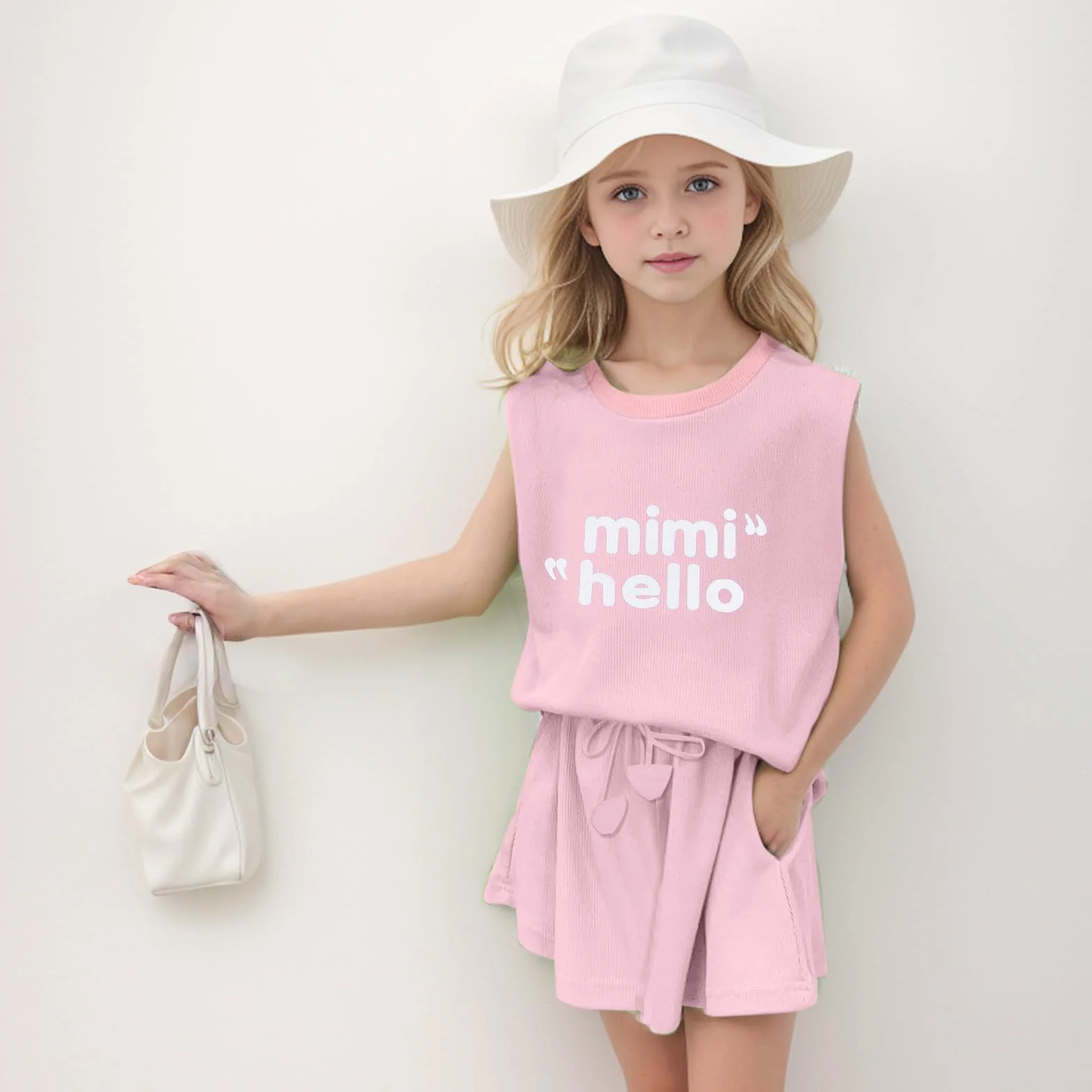 Survêtement enfant 2 pièces sans manches short col rond poches ensemble été bébé