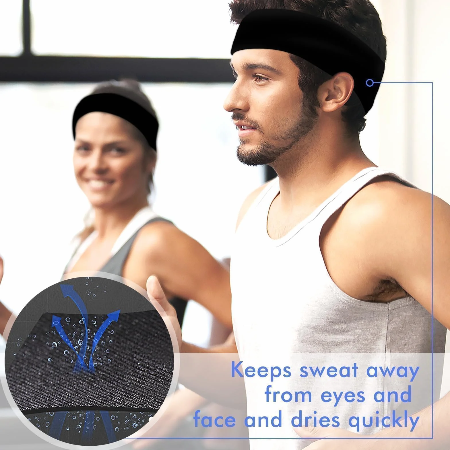 Bandeau Cheveux Antidérapant 3 Pièces Élastique Sport Yoga Running Fitness Cyclisme Noir Classique