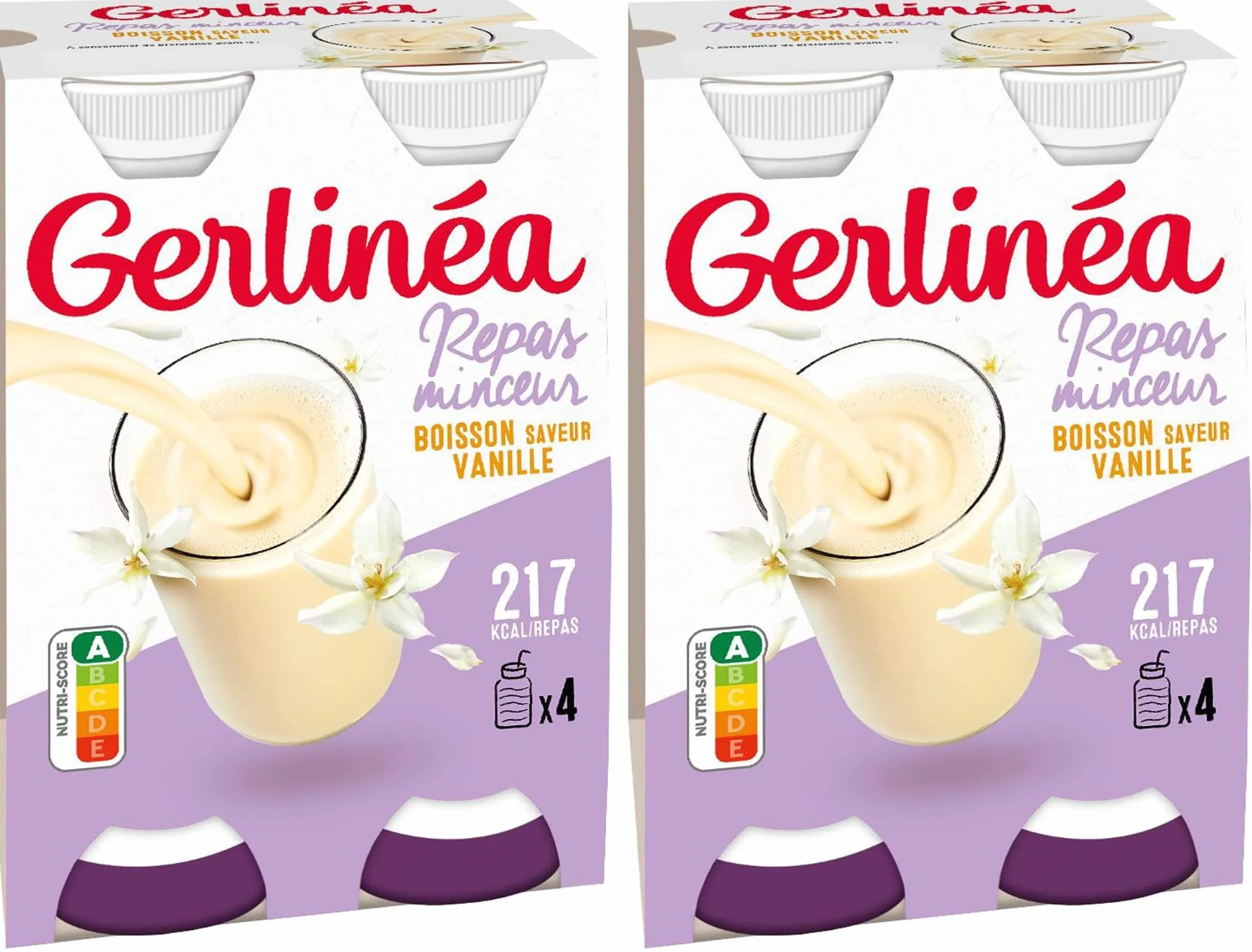 Gerlinéa - Boisson saveur Vanille - Repas à Boire Equilibré et Complet - Riche en Protéines - Sans Huile de Palme - 4 Repas - 4 x 236 ml (Lot de 2)