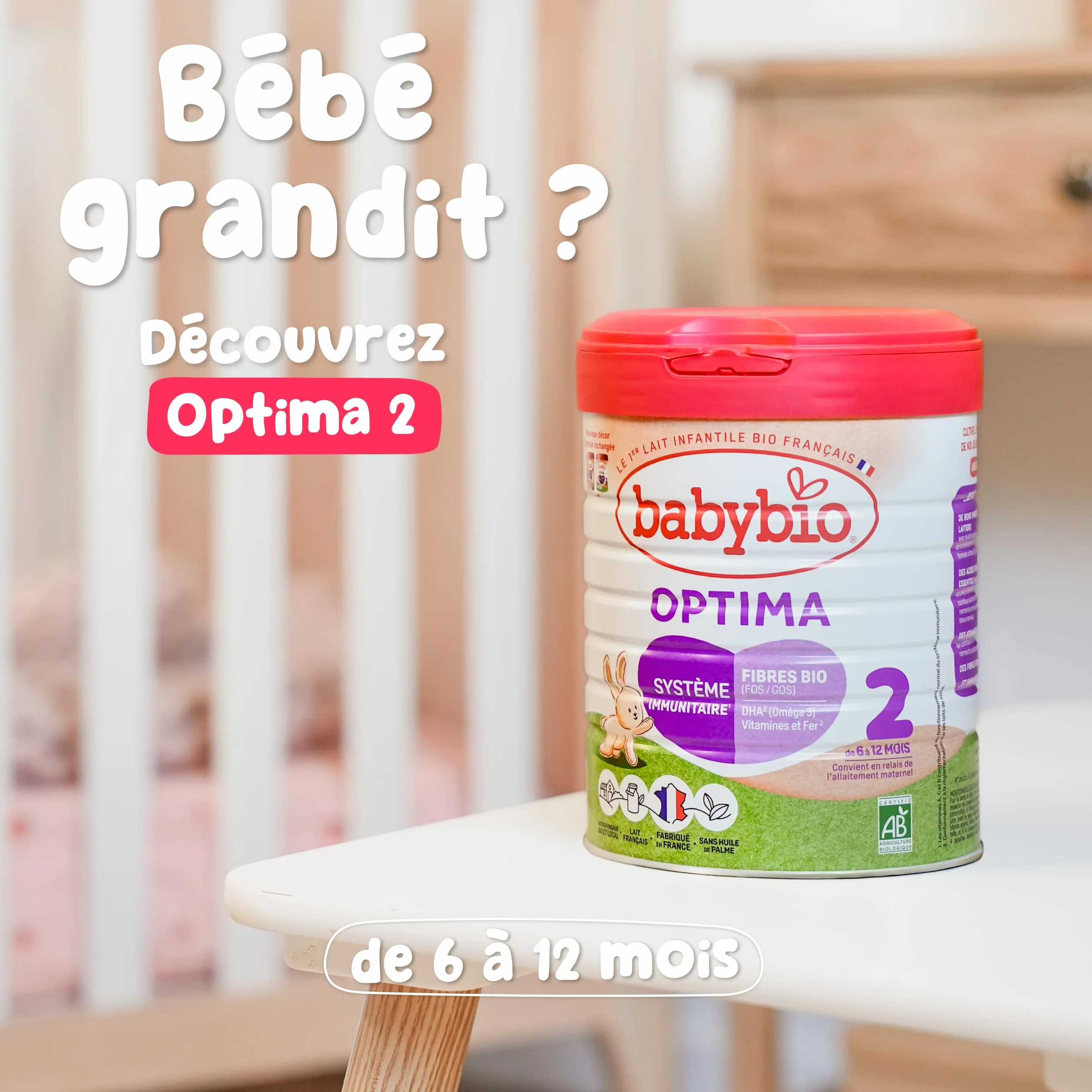 Babybio - Lait Infantile - Optima 1er Âge - 800g - de 0 à 6 Mois - BIO - Fabriqué en France - Sans Huile de Palme - Lot de 6